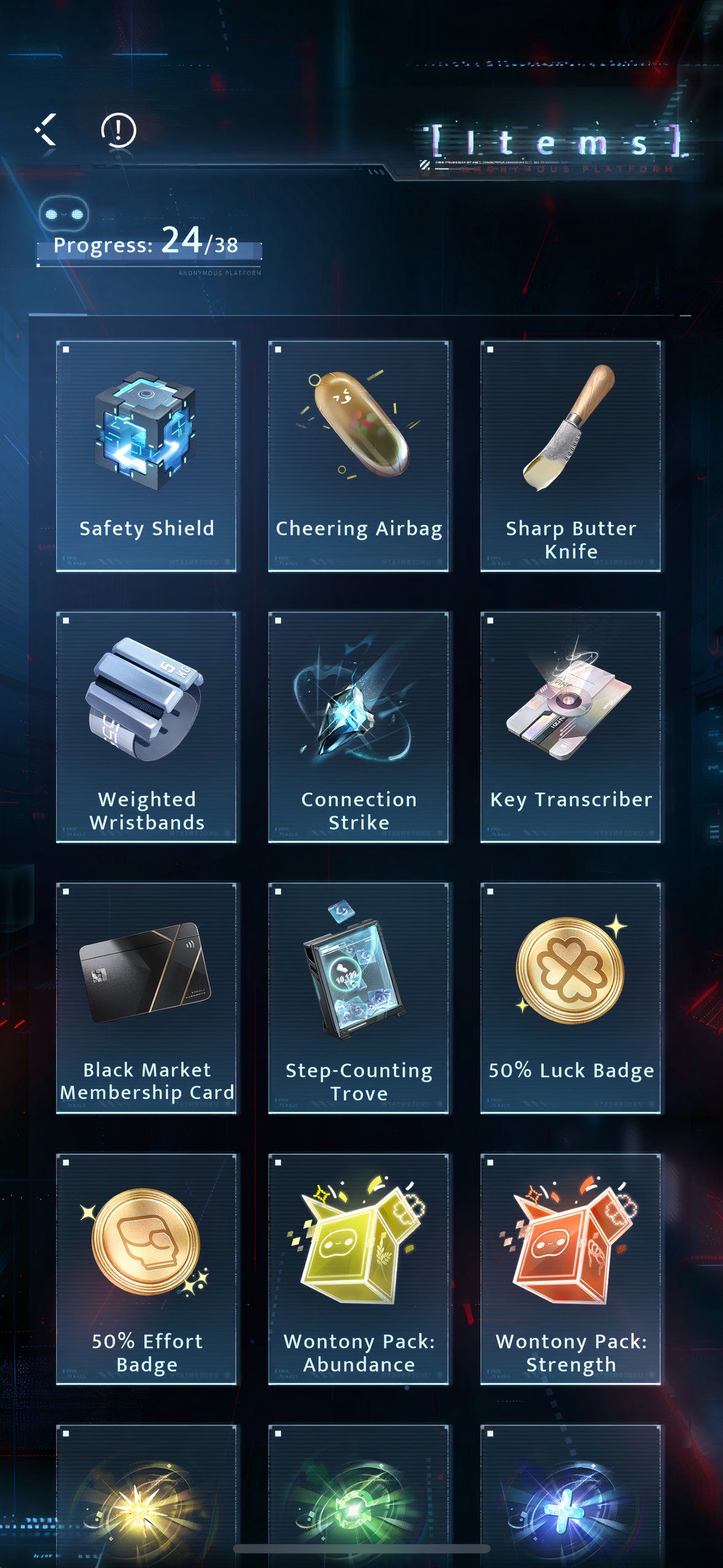 Love And Deepspace: An image of the Item collection screen