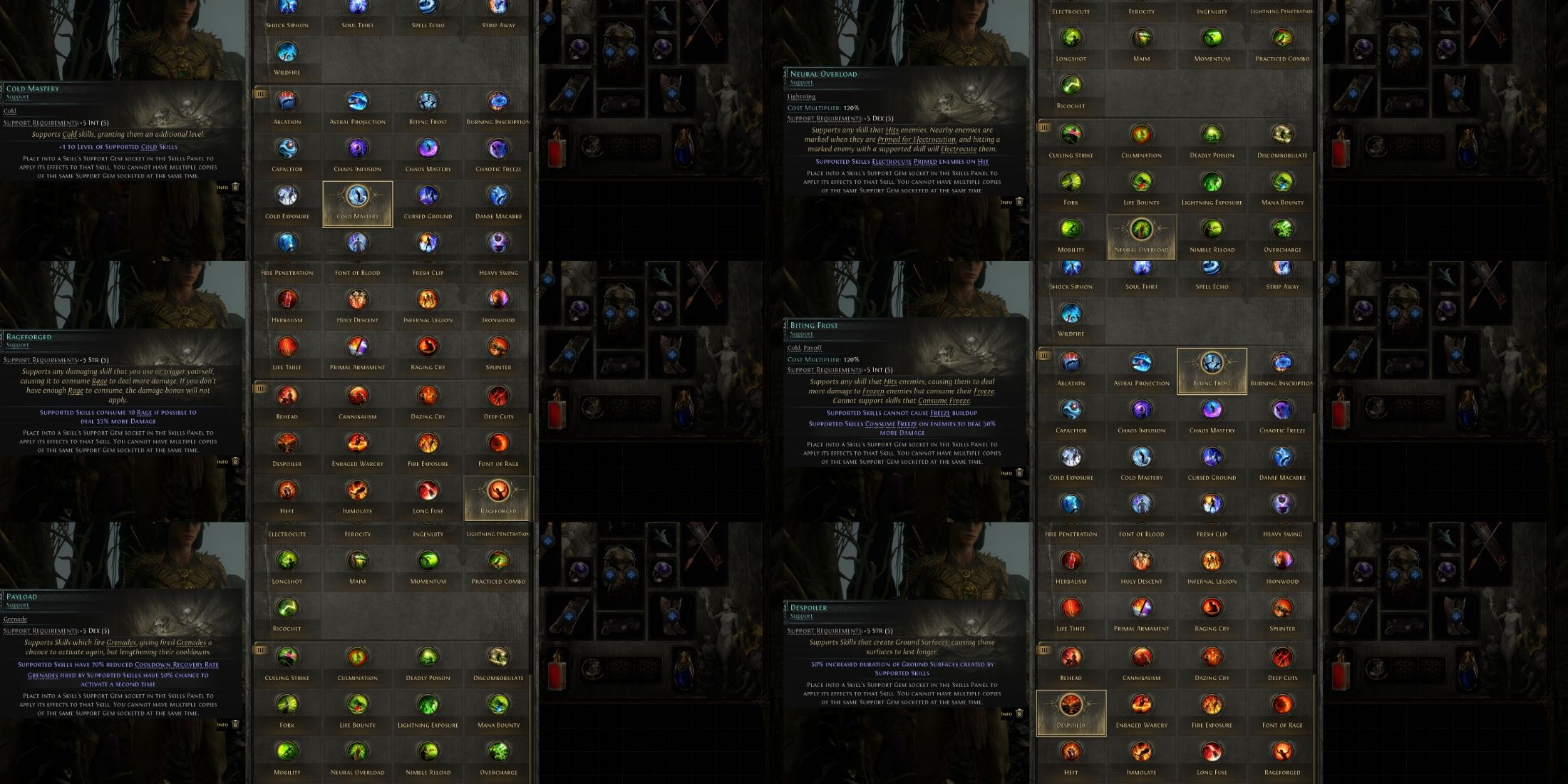 Path of Exile 2 tier 3 support gems mixed screenshot collage