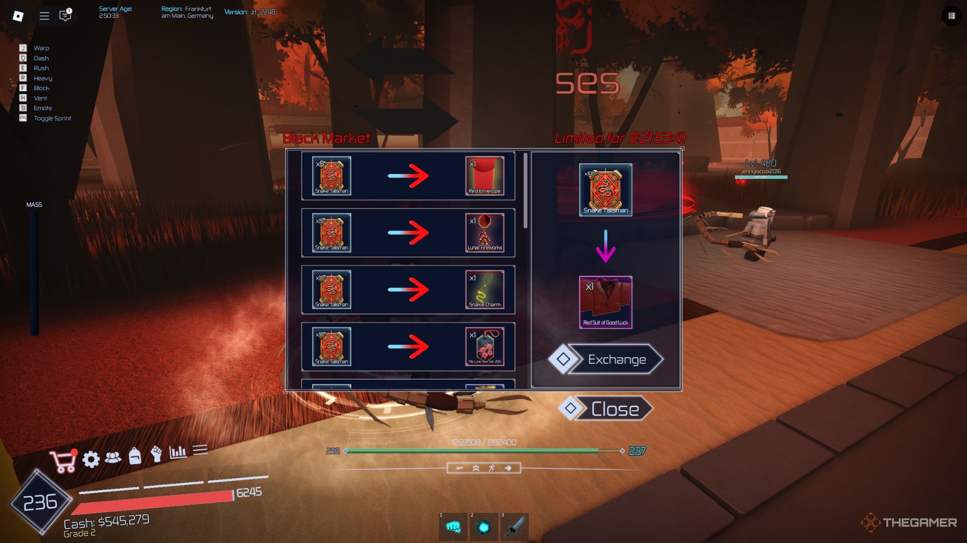 The player character shows Snake Talismans in the Black Market in the main lobby in Jujutsu Infinite.