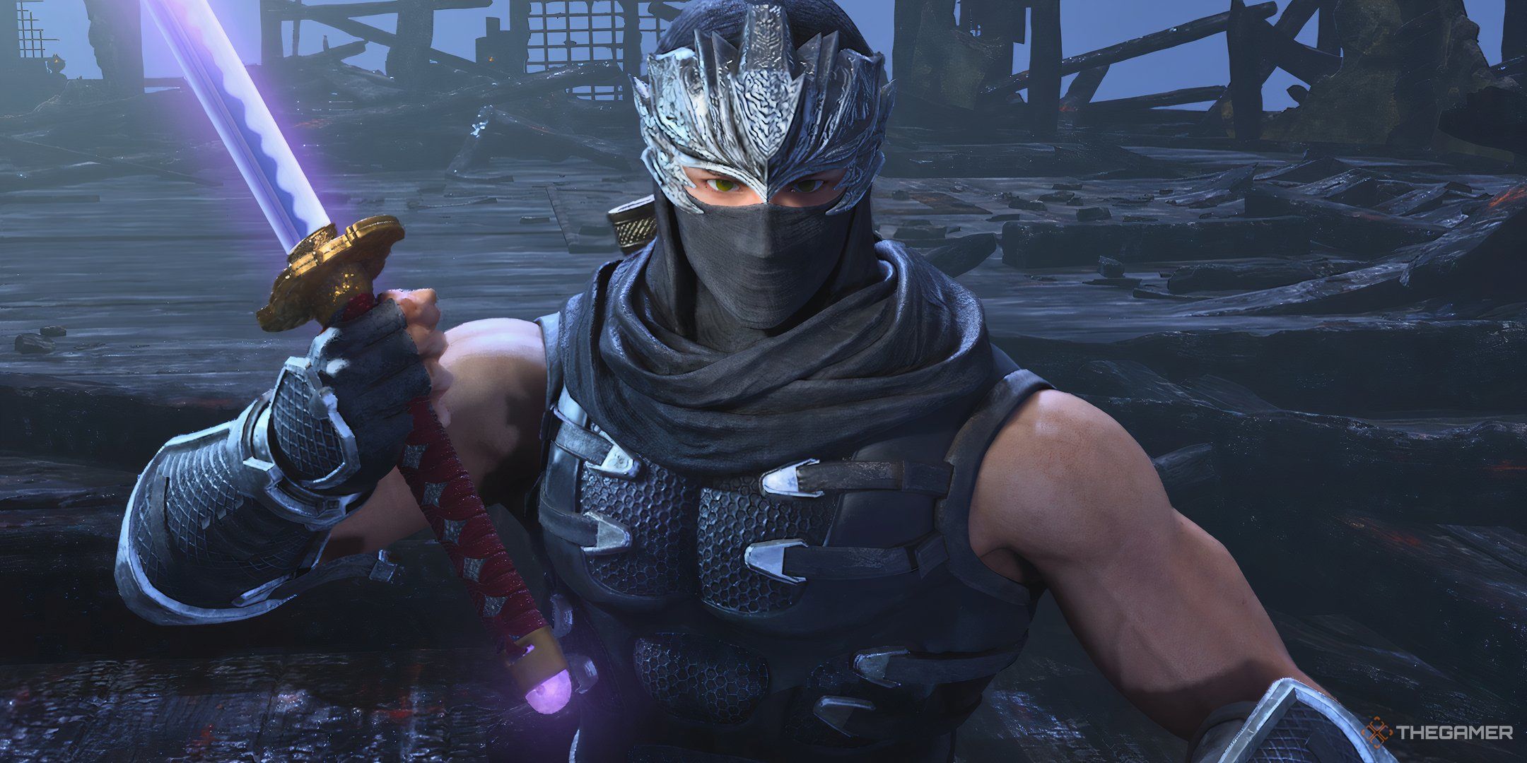 Ryu Hayabusa holding the True Dragon Sword in Ninja Gaiden 2 Black.