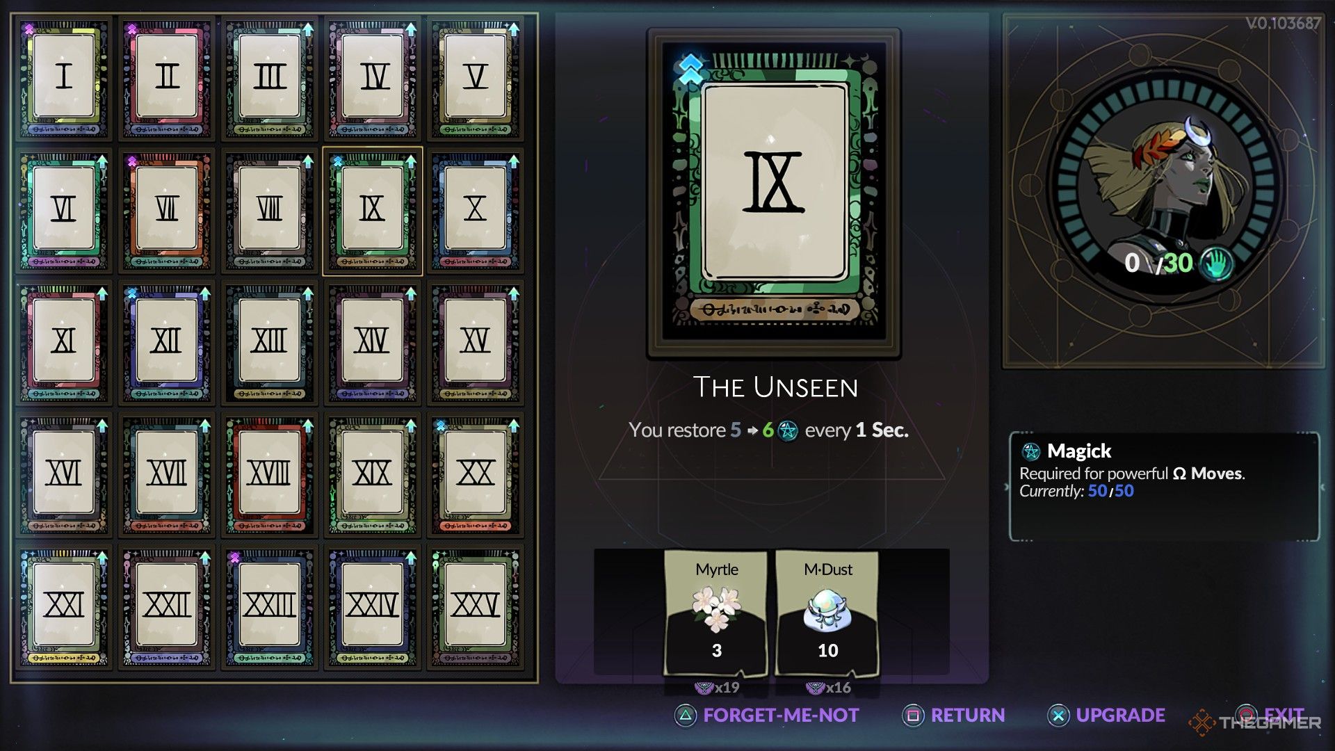 The Unseen Arcana's final upgrade, requiring 3 Myrtle and 10 Moon Dust. Here, The Unseen restores 6 Magick every 1 Sec.