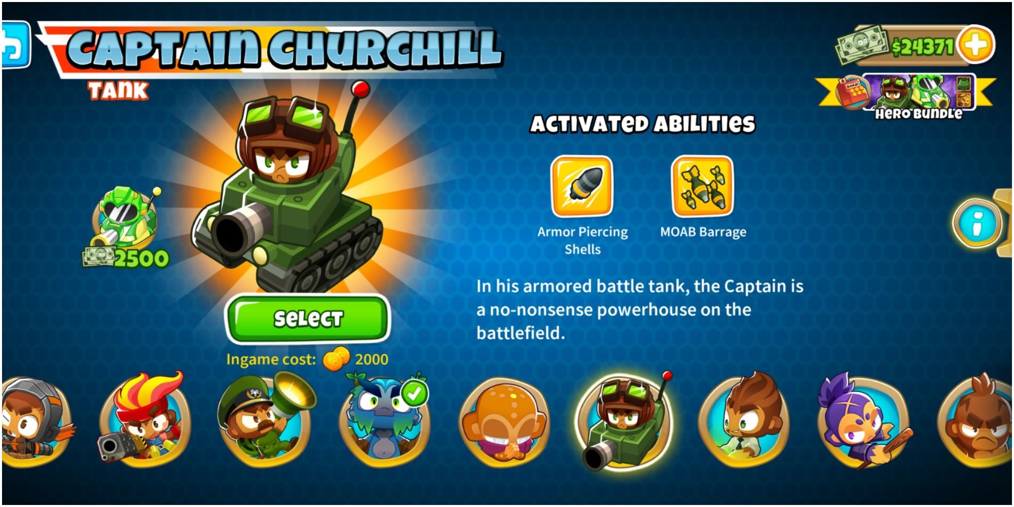 Bloons TD 6 Captain Churchill On The Character Selection Page