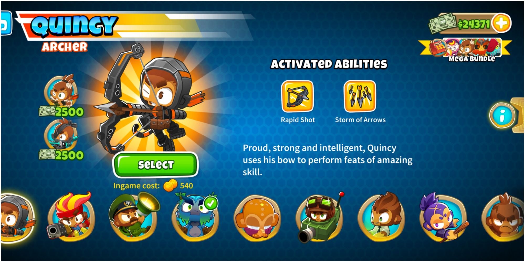 Bloons TD 6 Quincy On The Character Selection Page