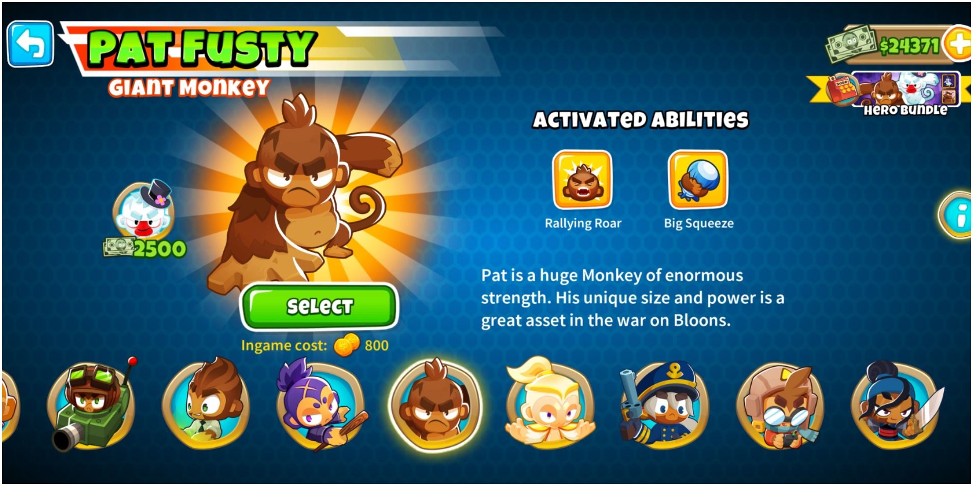 Bloons TD 6 Pat Fusty On The Character Selection Page