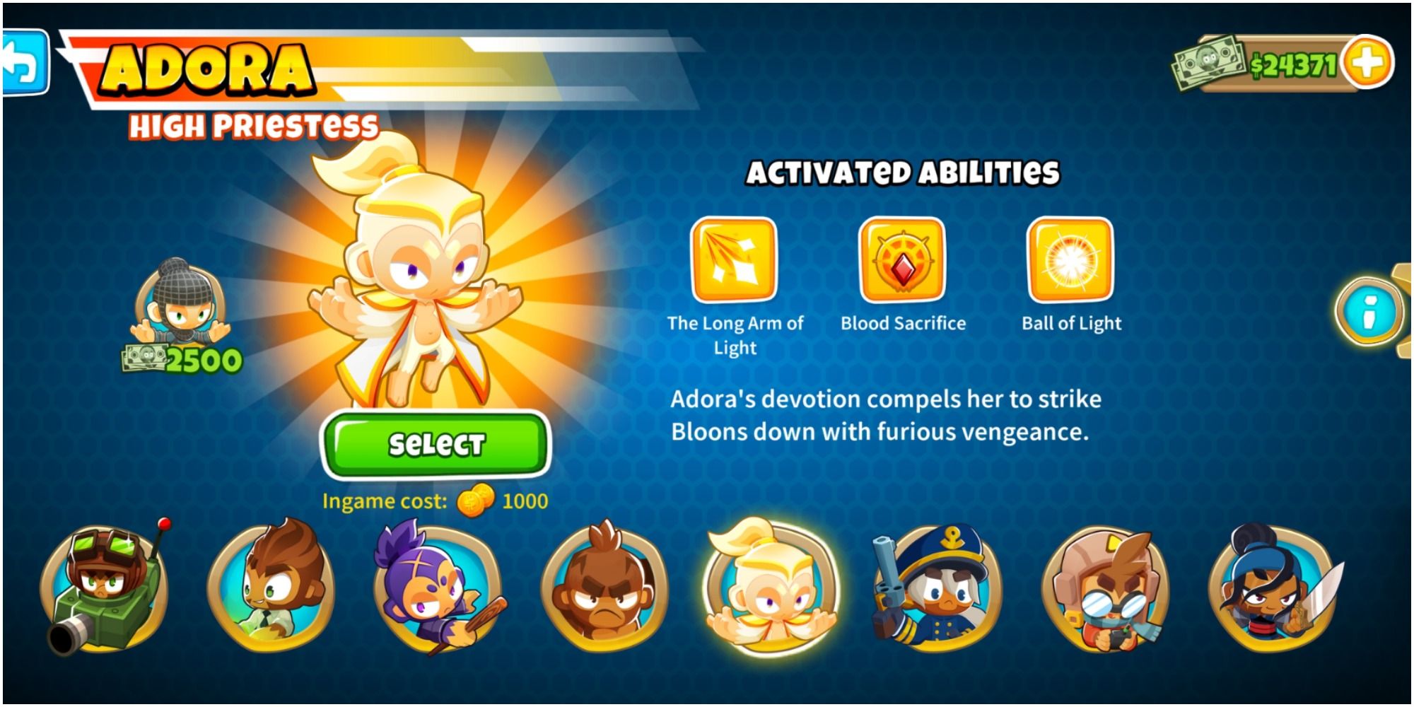 Bloons TD 6 Adora On The Character Selection Page