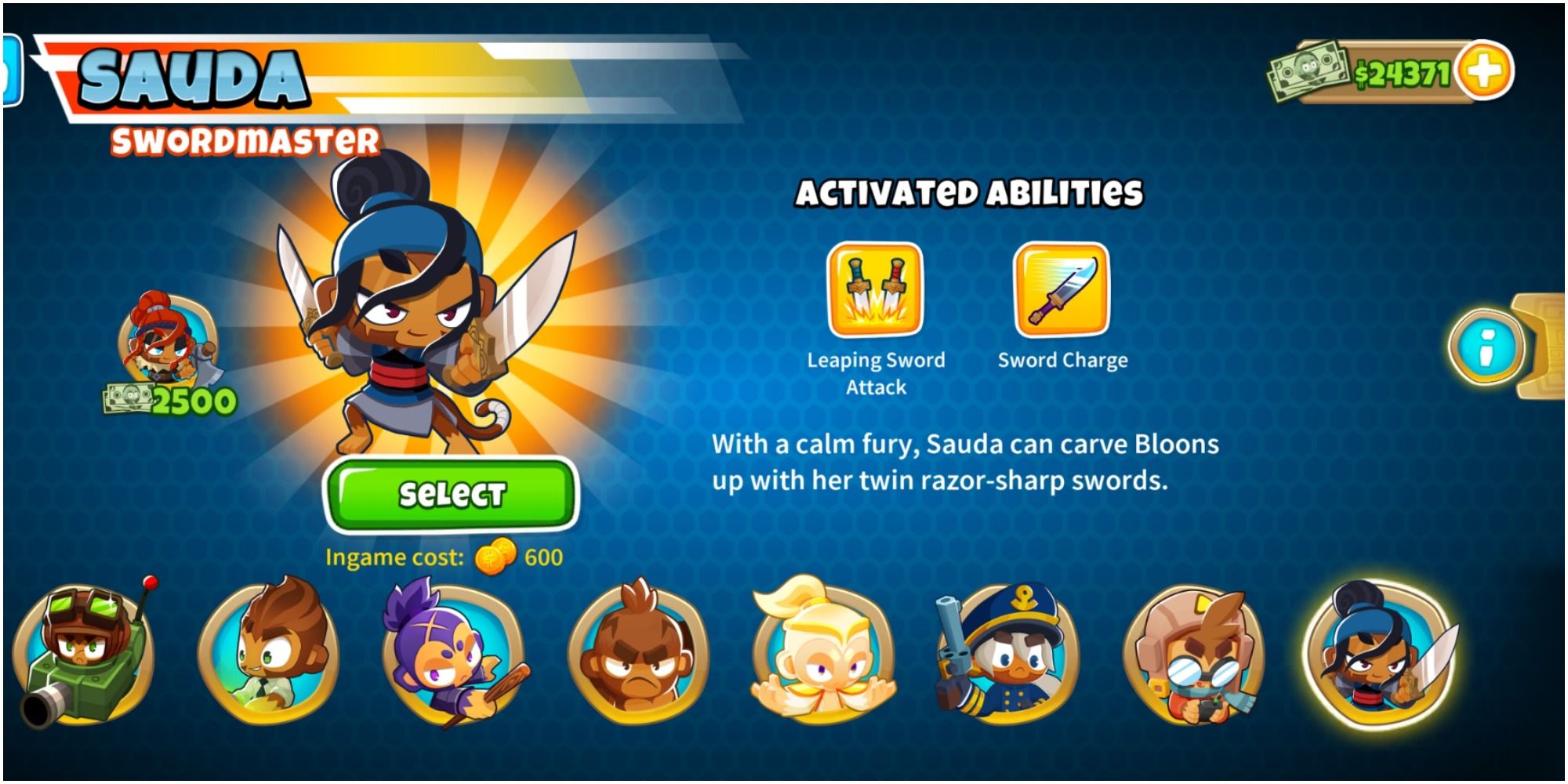 Bloons TD 6 Sauda On The Character Selection Page