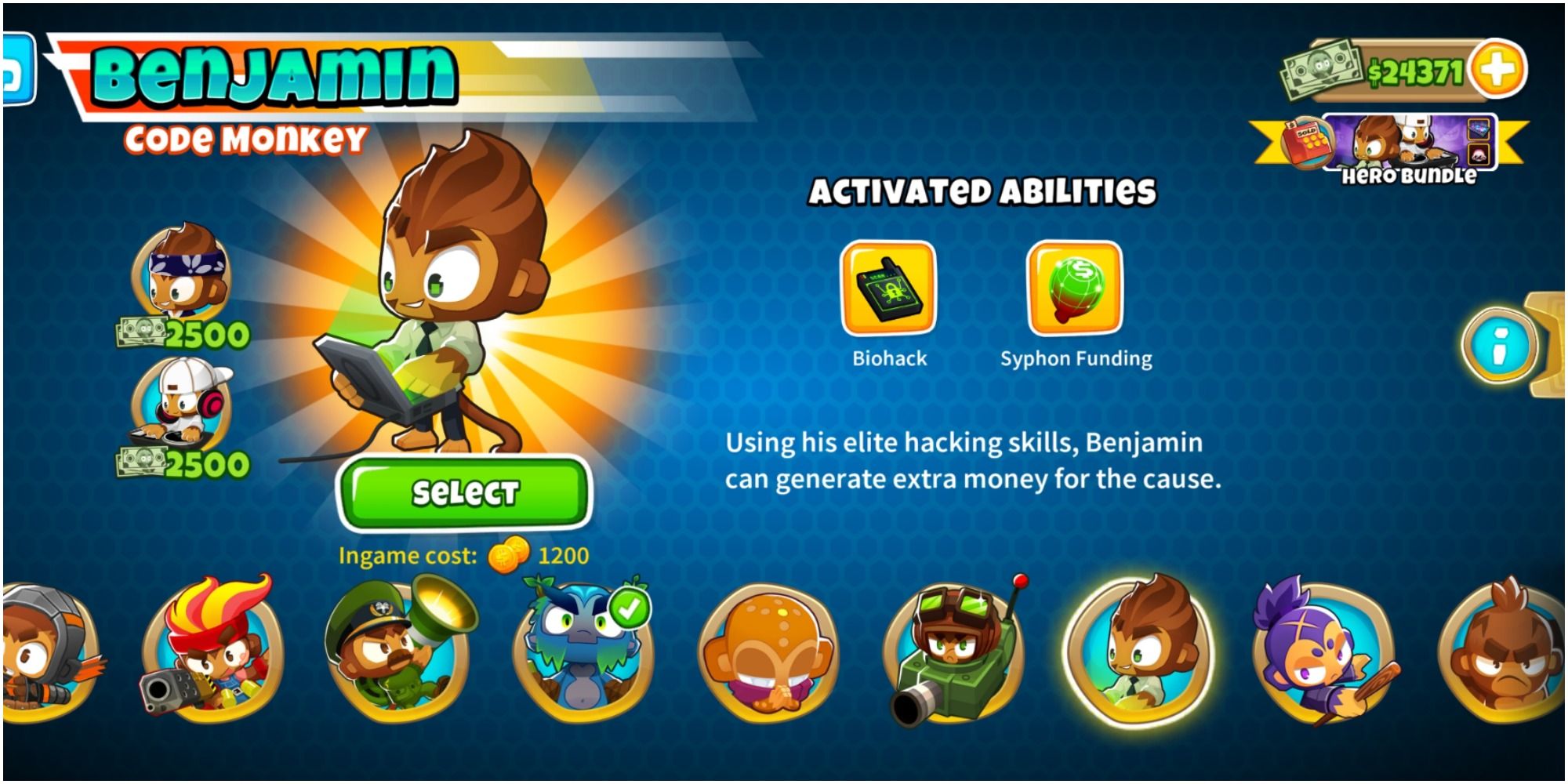 Bloons TD 6 Benjamin On The Character Selection Page