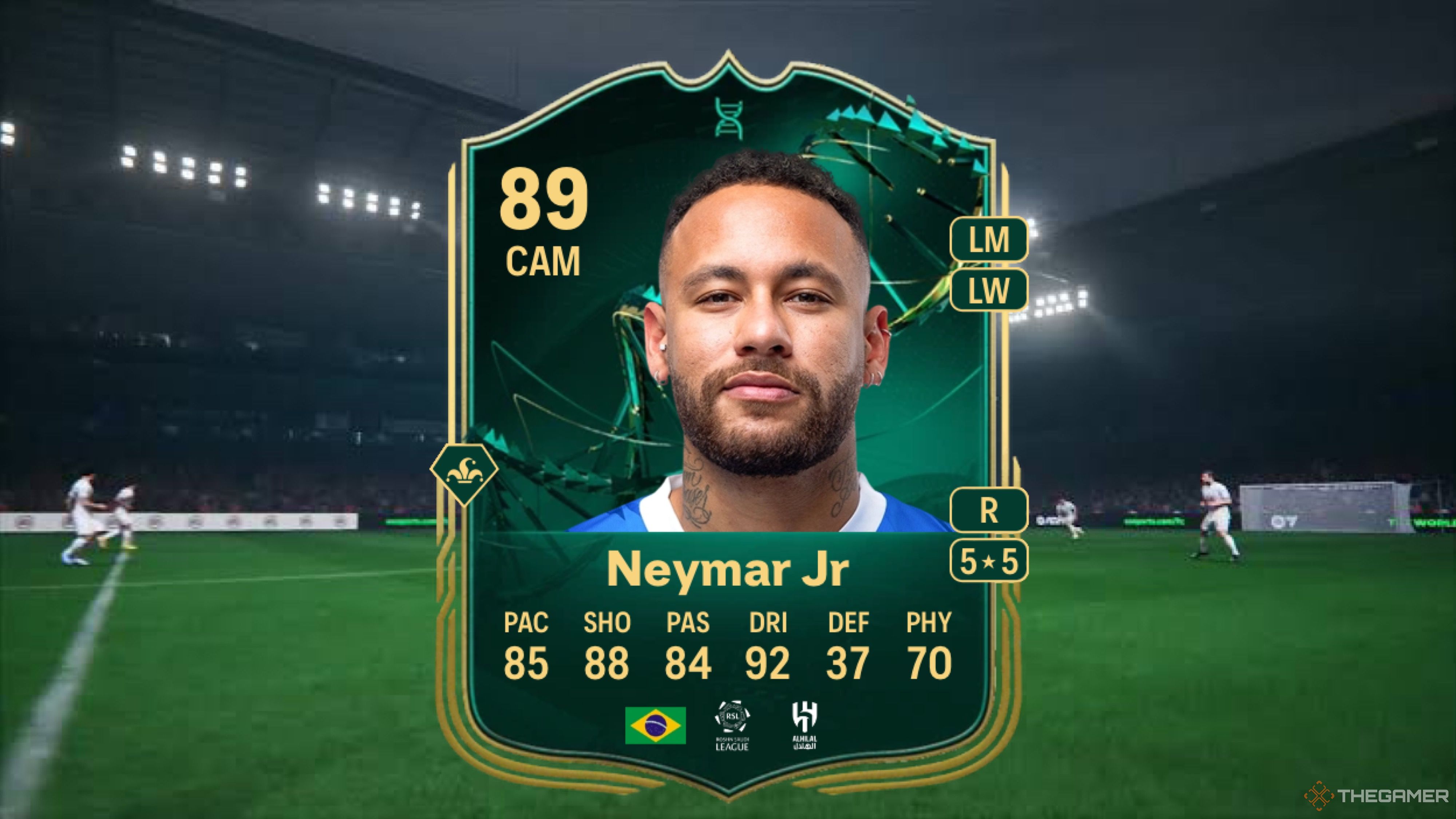 Image showing Neymar card against a faded pitch background.