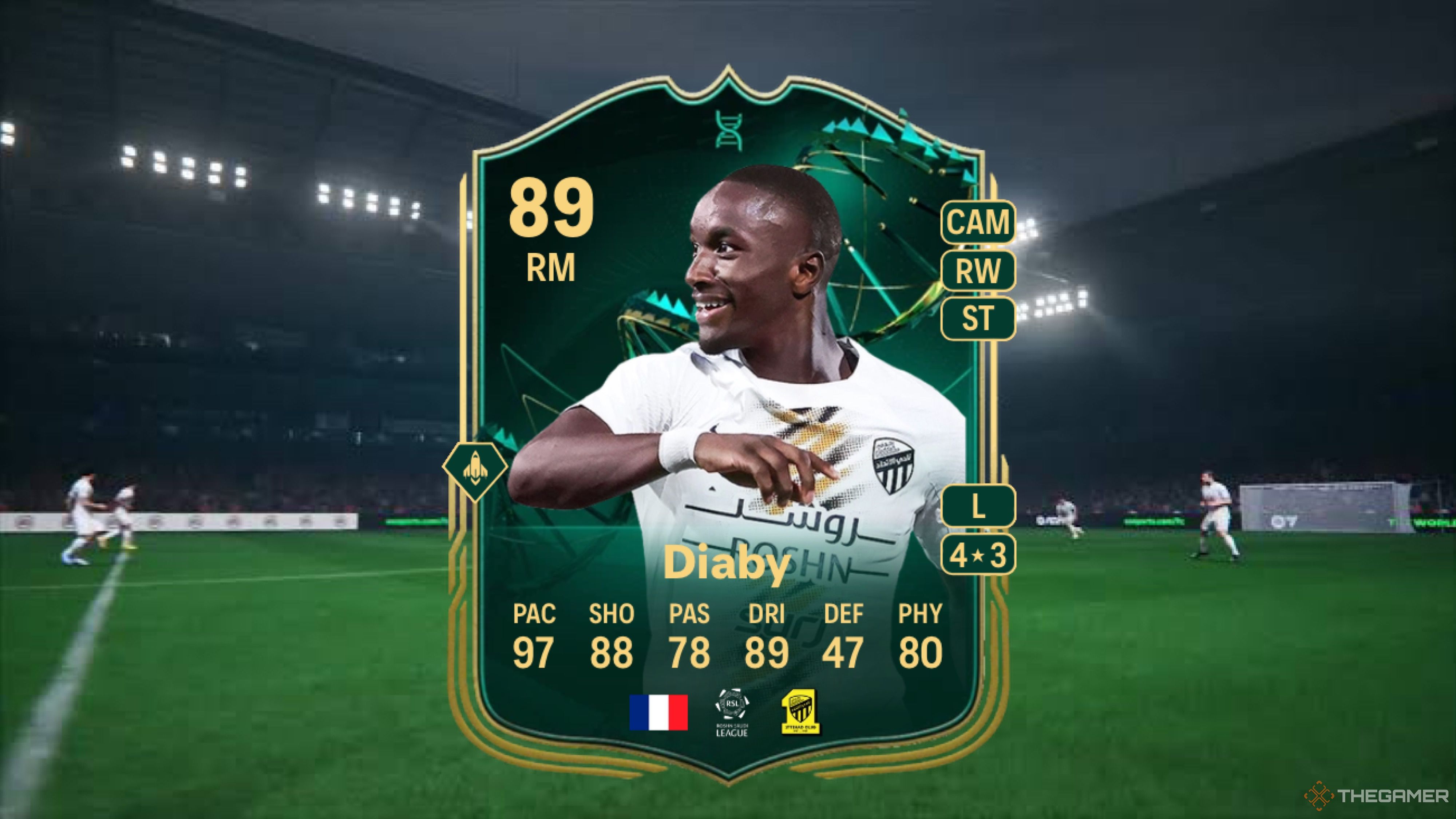 Image showing Diaby card against a faded pitch background.