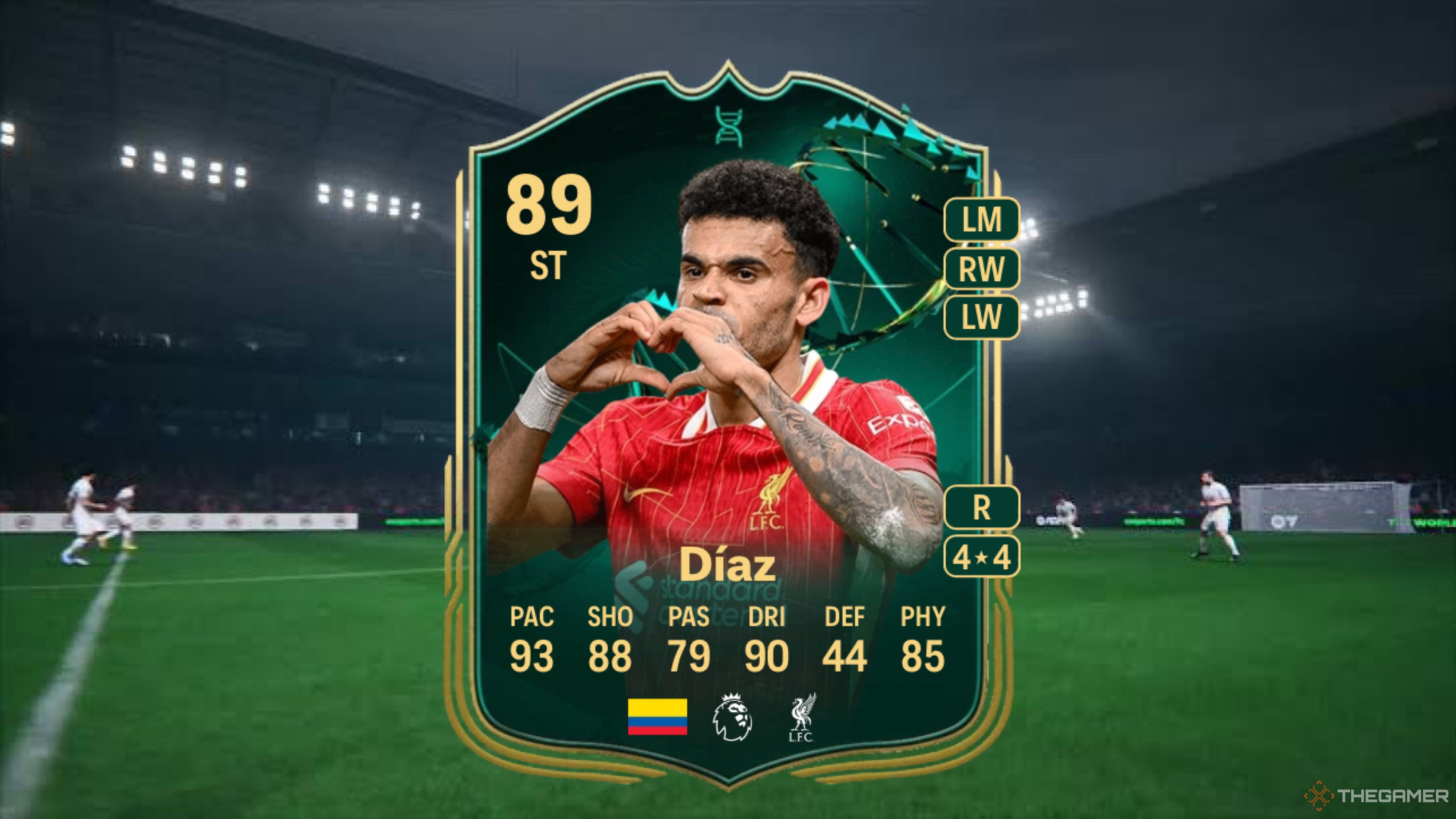 Image showing Díaz card against a faded pitch background.