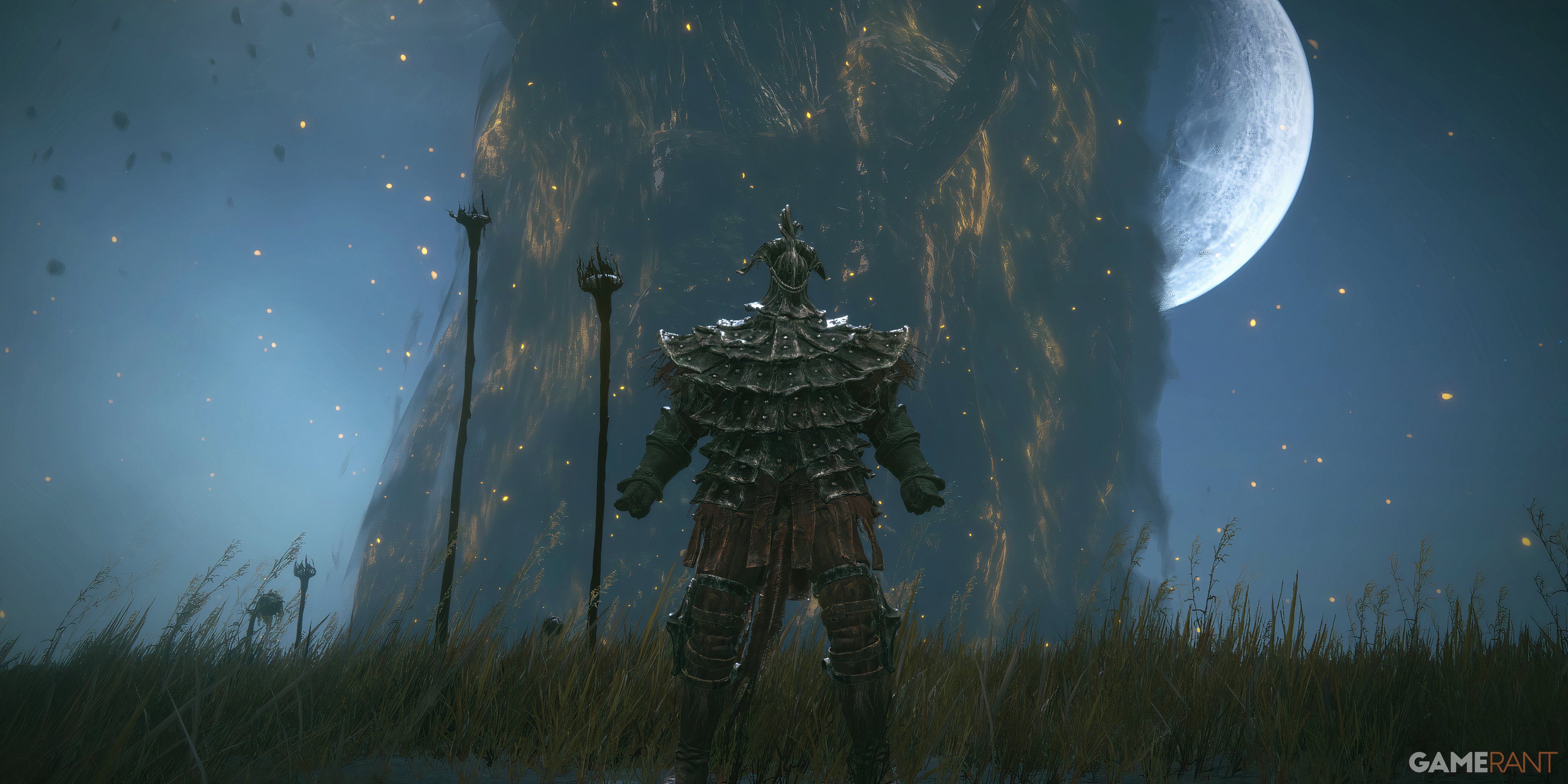 PLayer wears Gaius armor in front to scadutree and moon