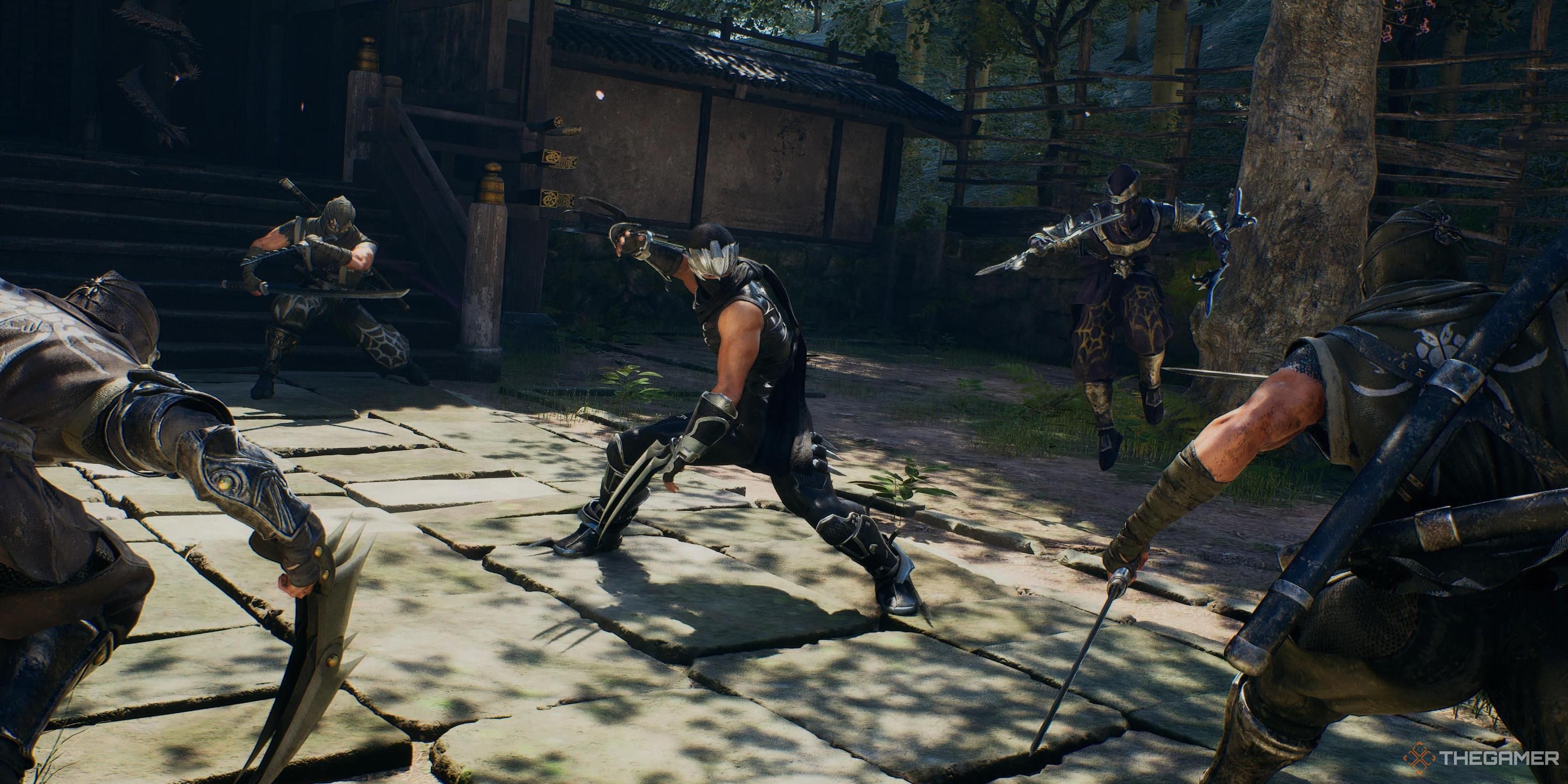 Ryu facing off against enemy ninjas in Ninja Gaiden 2 Black.