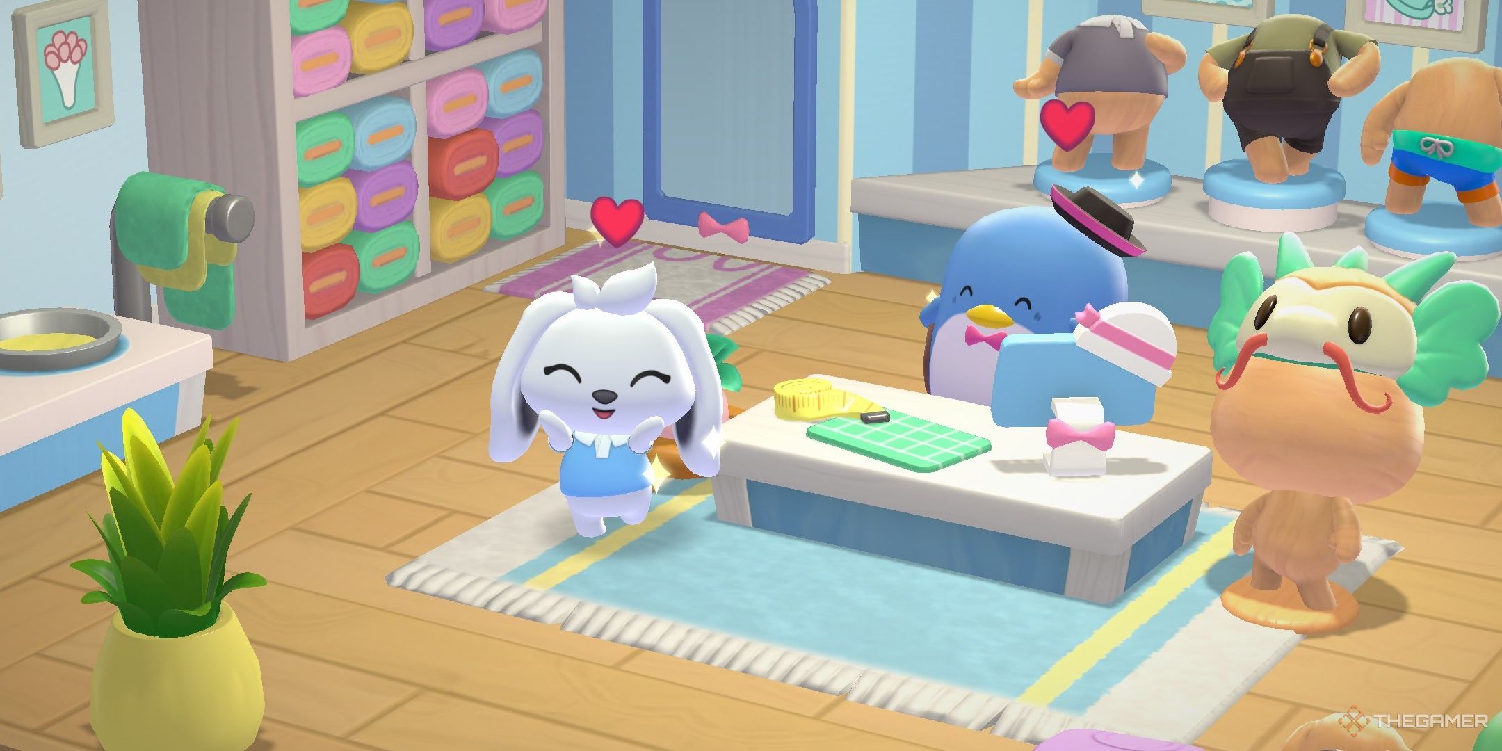 A player and Tuxedosam posing together in Hello Kitty Island Adventure.