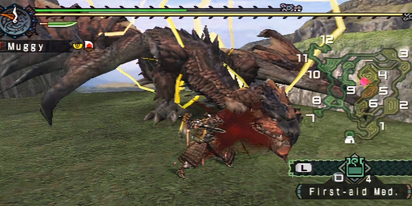 Monster Hunter Freedom Unite PSP fighting large dragon monster