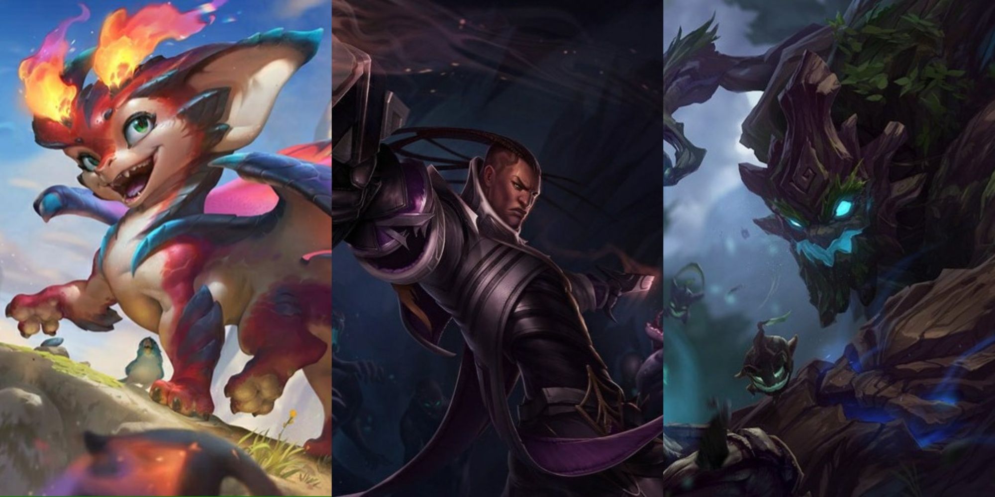 League Of Legends Smolder, Lucian and Maokai's Splash Arts.