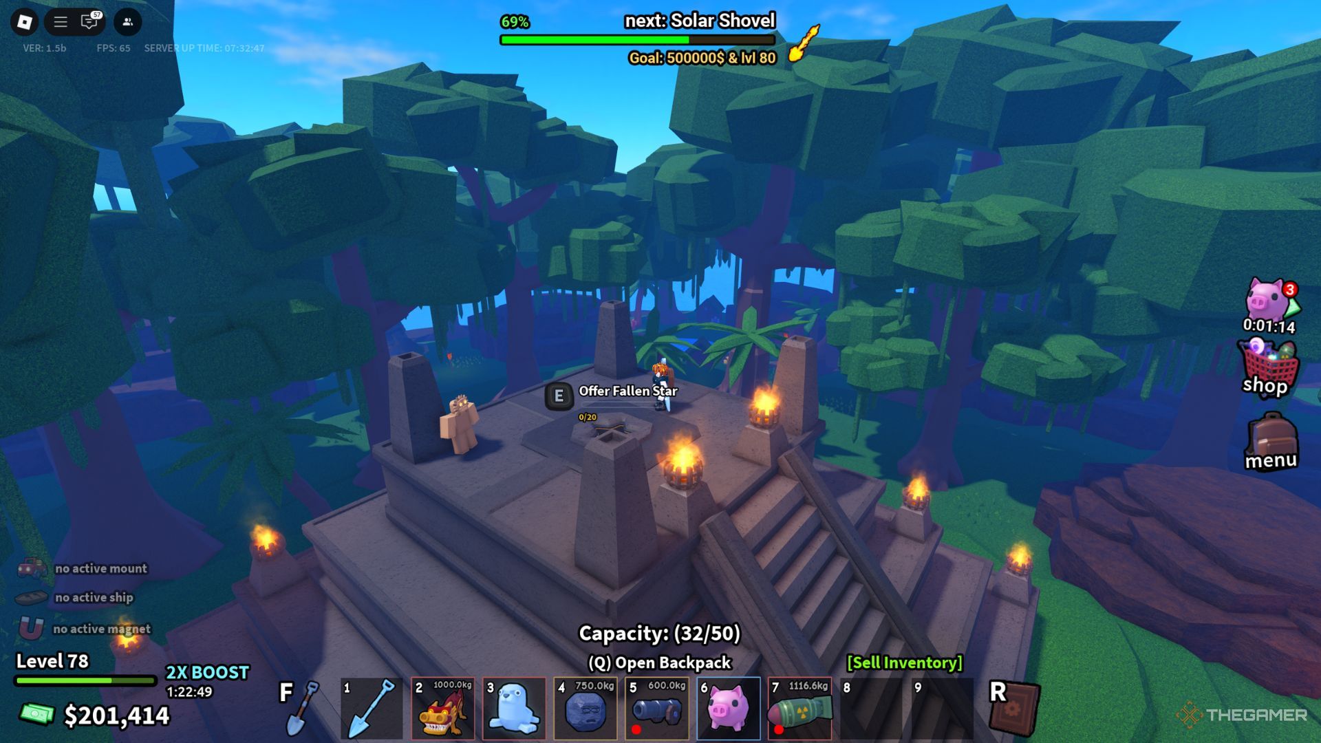 The player character shows the pyramid in the middle of Tropica Island forest in Dig It.