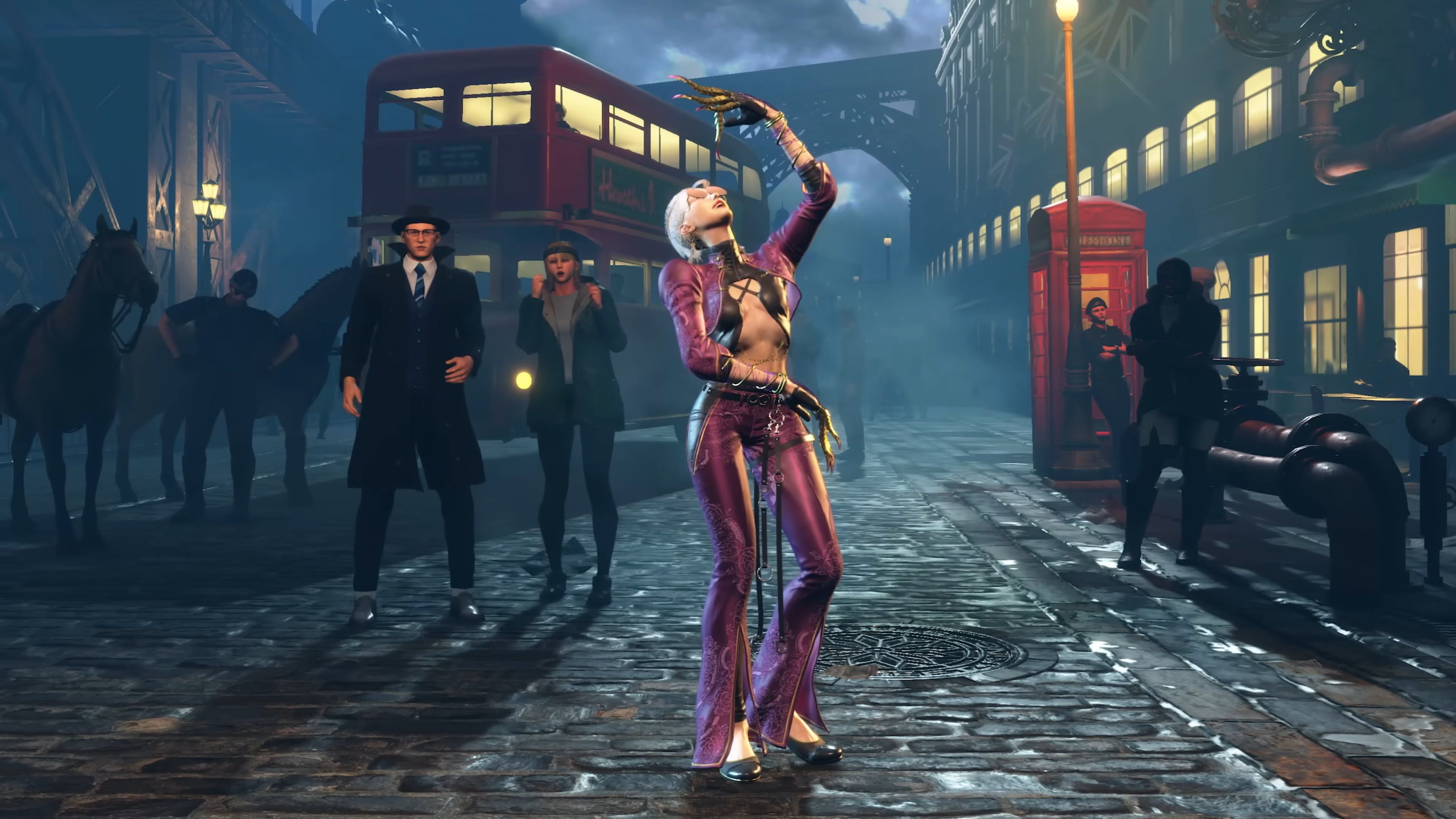 A.K.I. standing in the middle of a street in the United Kingdom in Street Fighter 6.