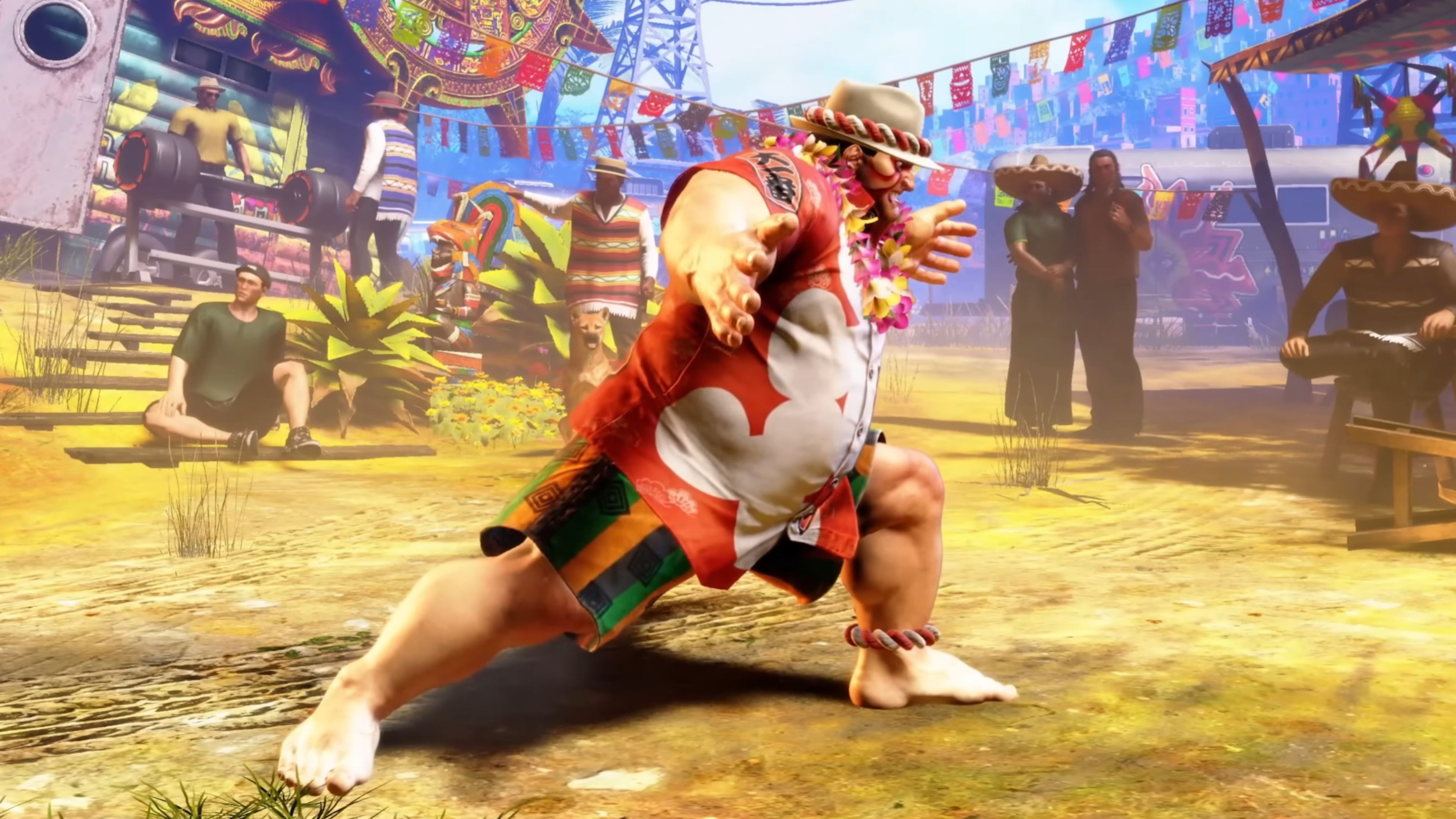 E. Honda standing in the middle of a settlement in Mexico in Street Fighter 6.