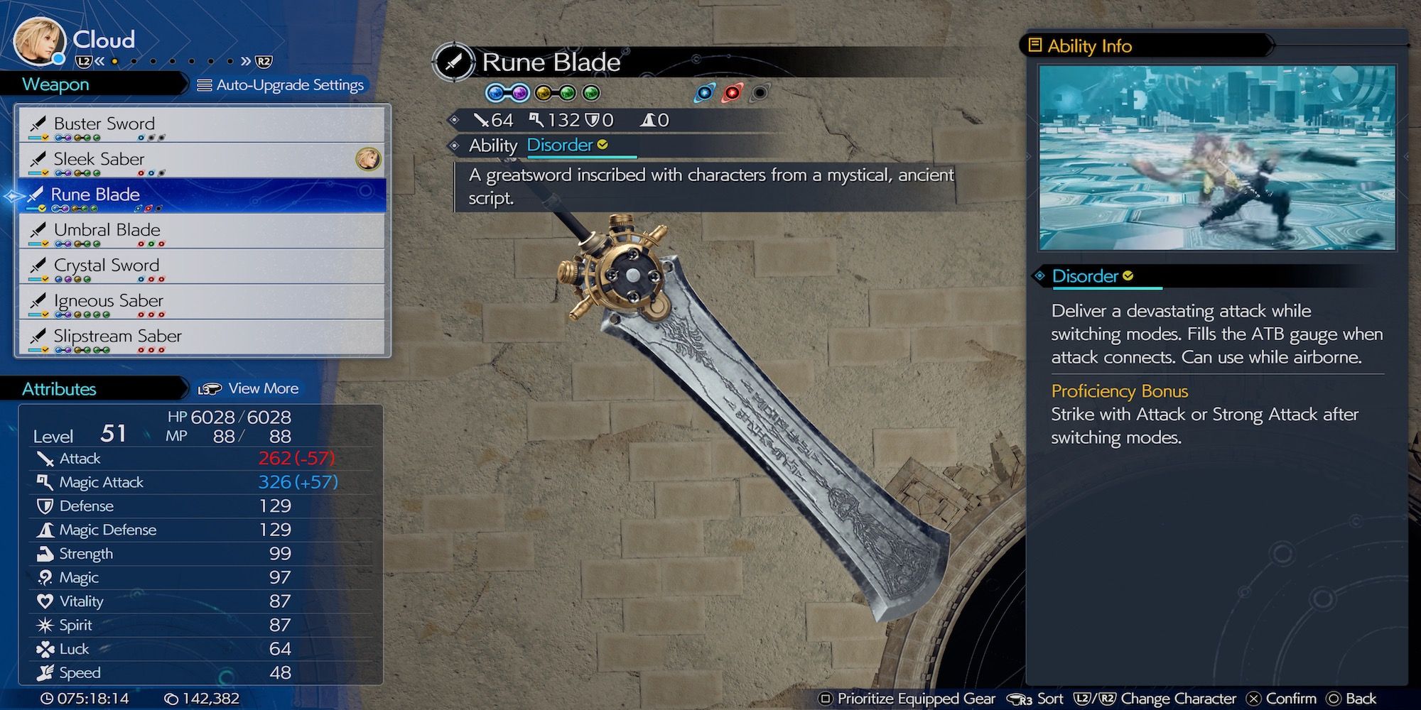 Rune Blade weapon in Final Fantasy 7 Rebirth