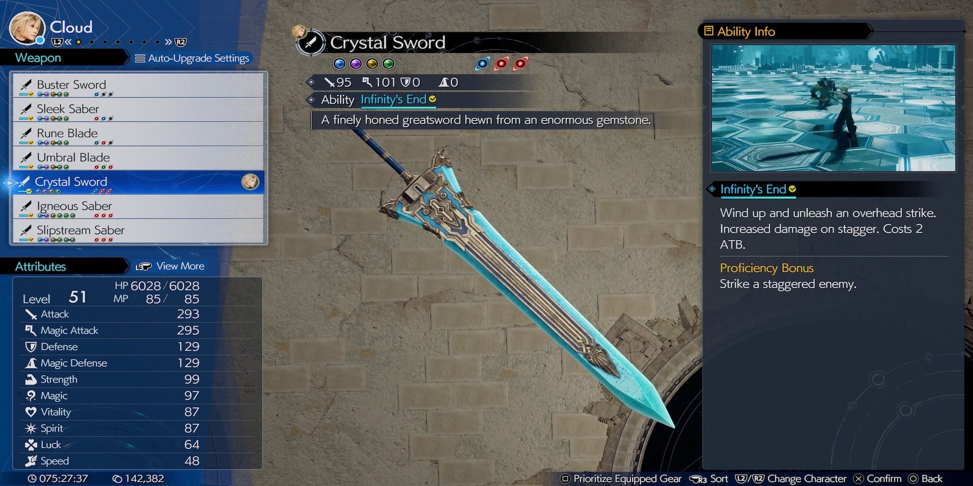 Crystal Sword weapon in Final Fantasy 7 Rebirth