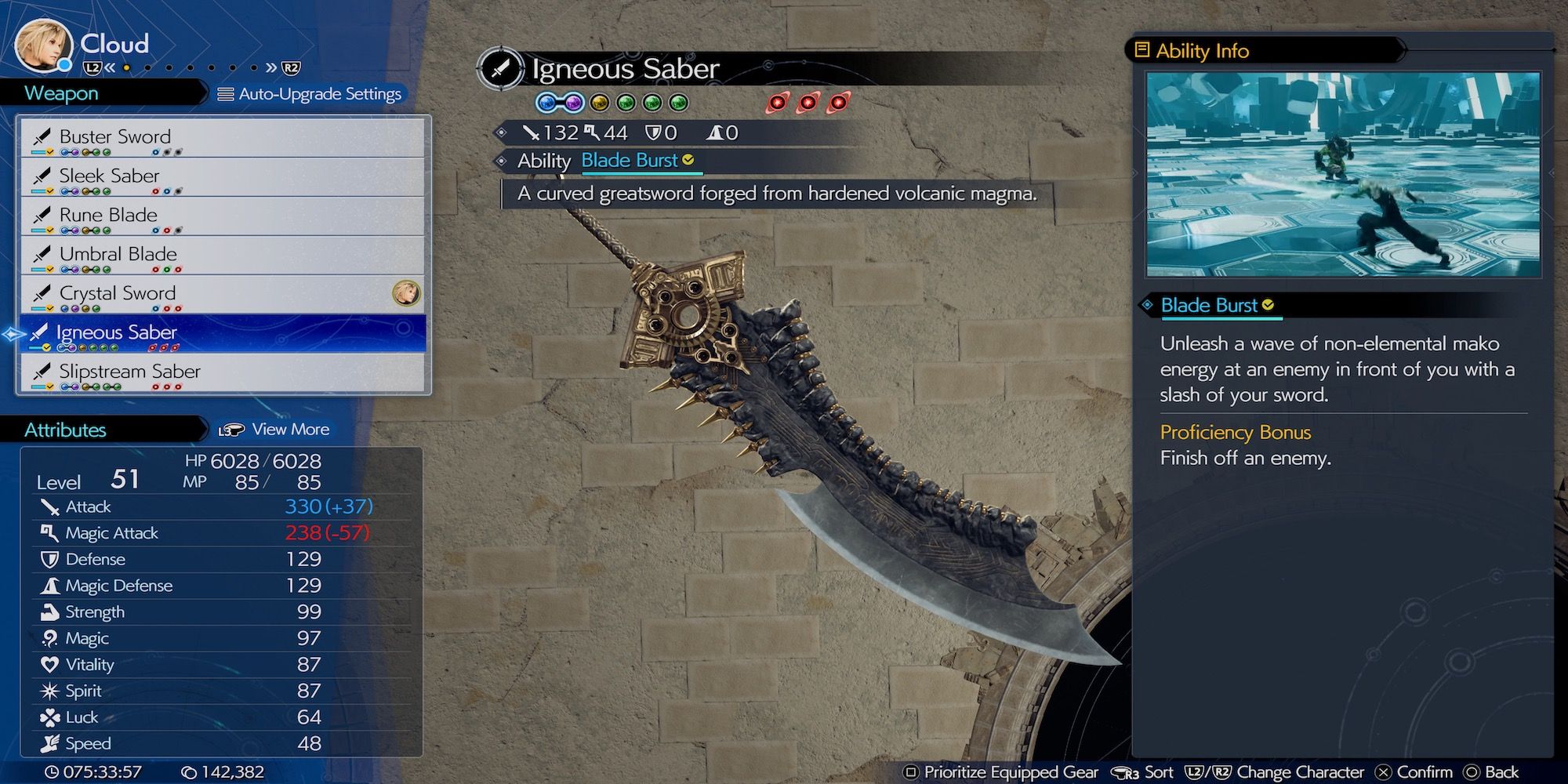 Igneous Blade weapon in Final Fantasy 7 Rebirth