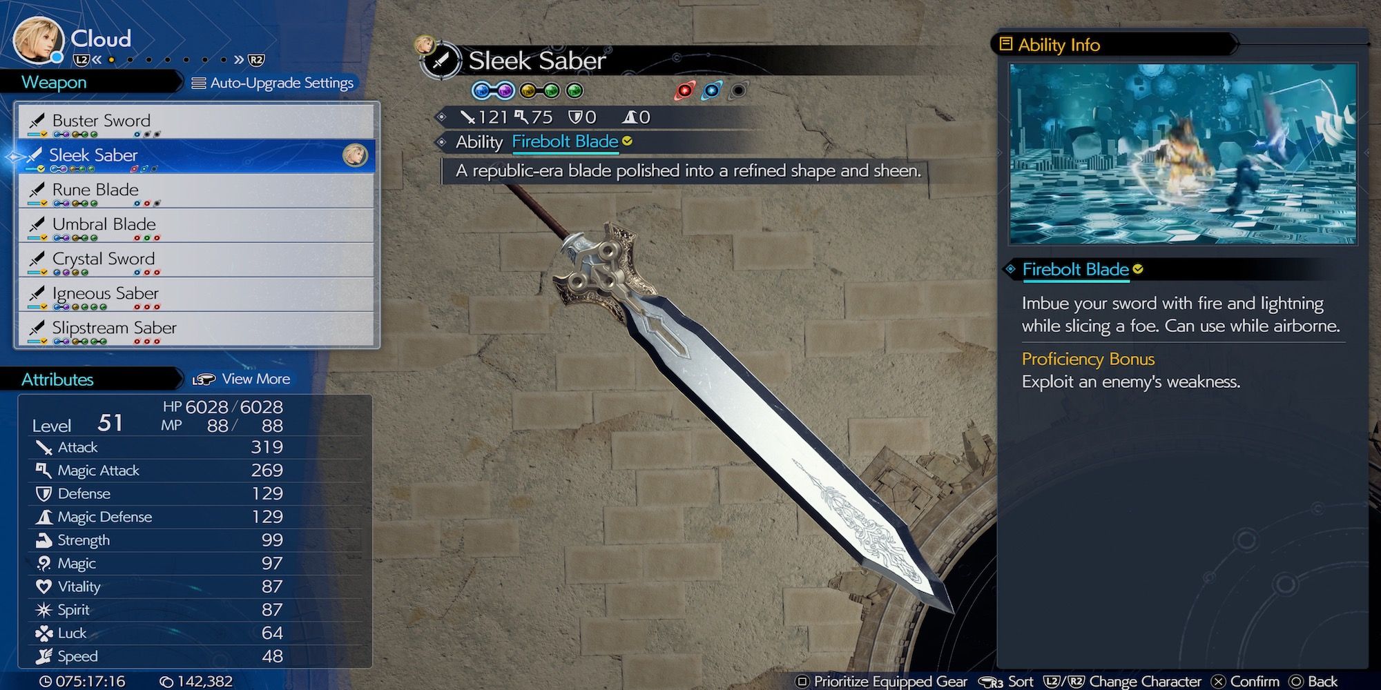 Sleek Saber weapon in Final Fantasy 7 Rebirth