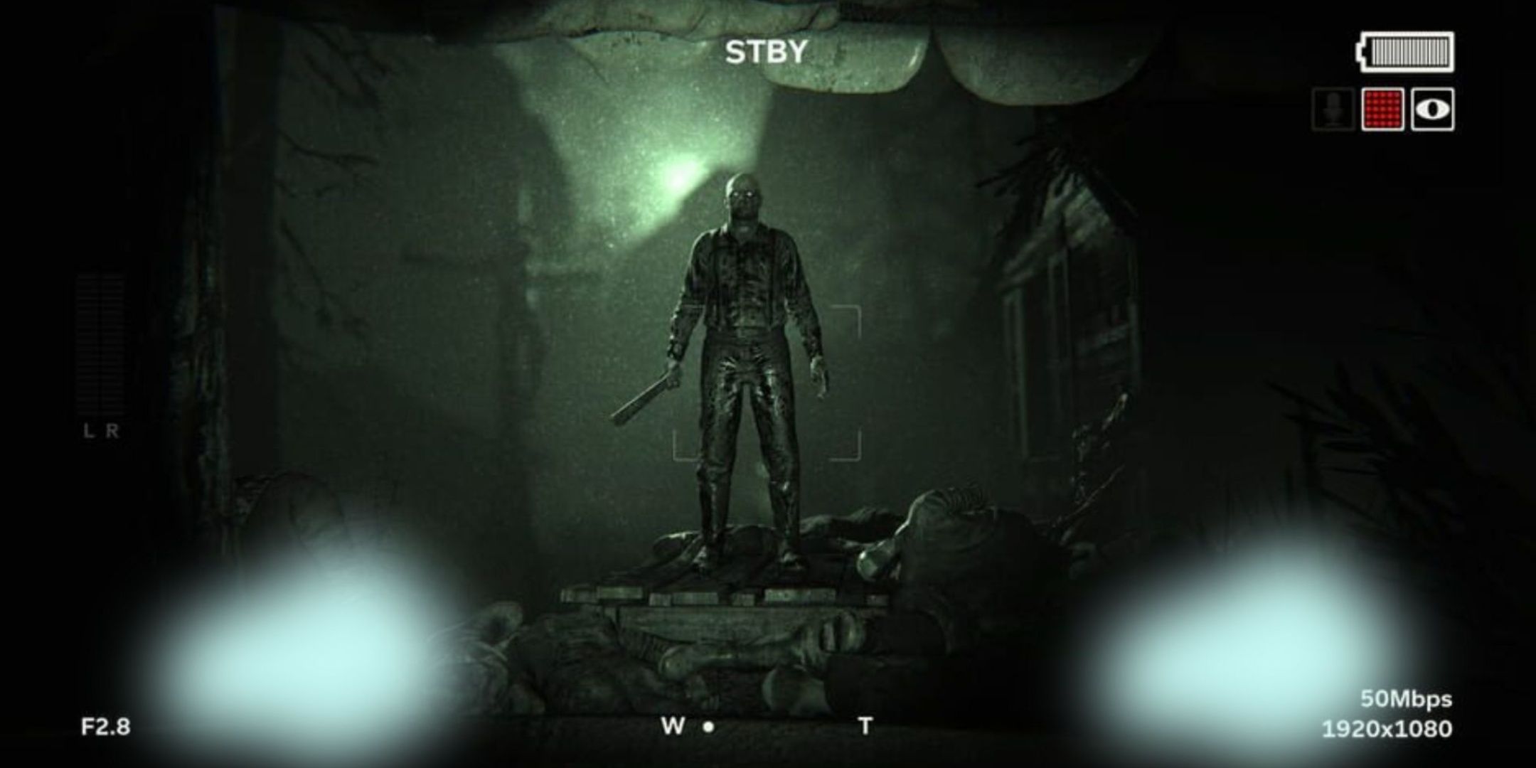 Cult member with a machete standing in Outlast 2.