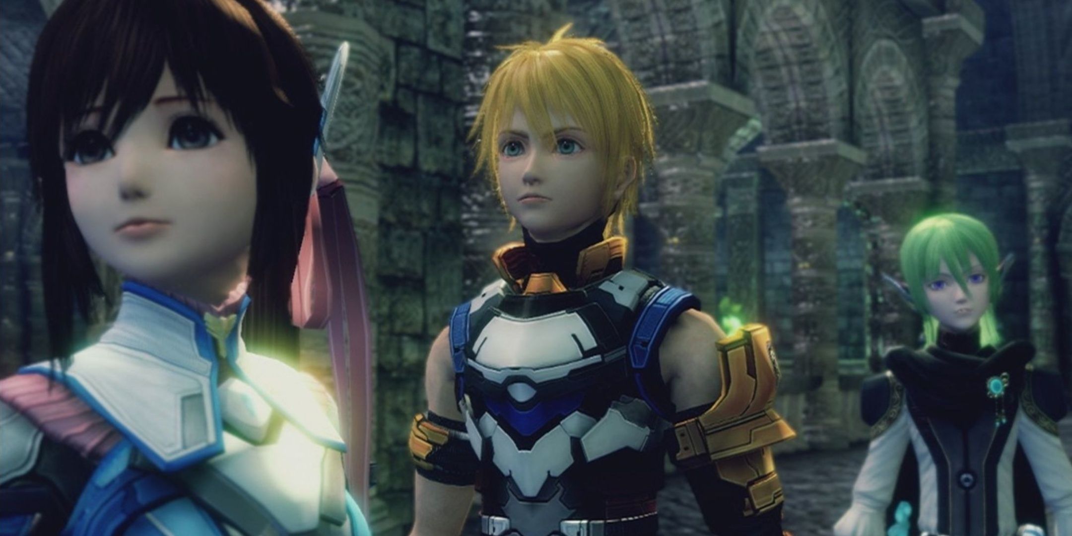 The characters Edge Maverick, Reimi Saionji and Faize Sheifa Beleth in Star Ocean The Last Hope.