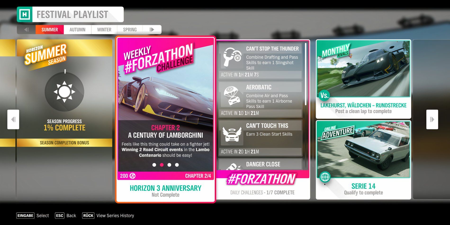 Forza Horizon 4 festival playlist summer menu