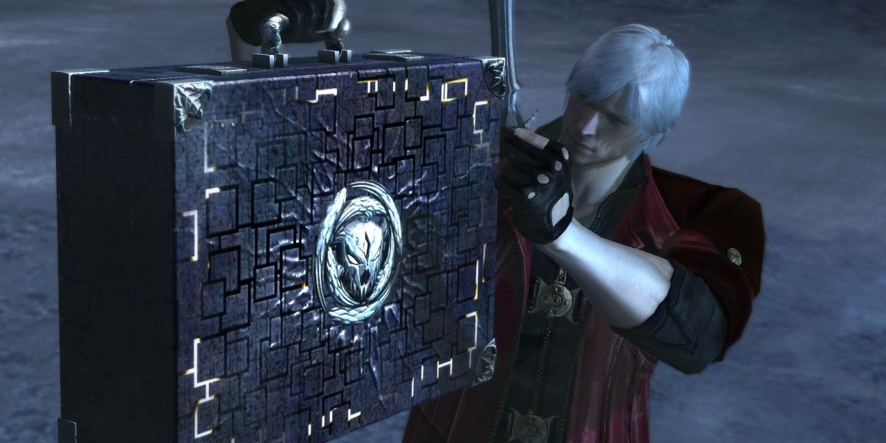 Dante holding Pandora in Devil May Cry 4