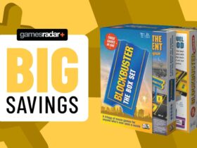 yellow background with GR logo, a trio of blockbuster board games and a badge that reads &quot;big savings&quot;