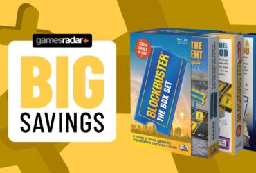 yellow background with GR logo, a trio of blockbuster board games and a badge that reads &quot;big savings&quot;