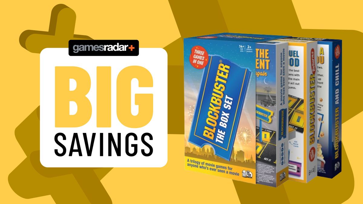 yellow background with GR logo, a trio of blockbuster board games and a badge that reads &quot;big savings&quot;