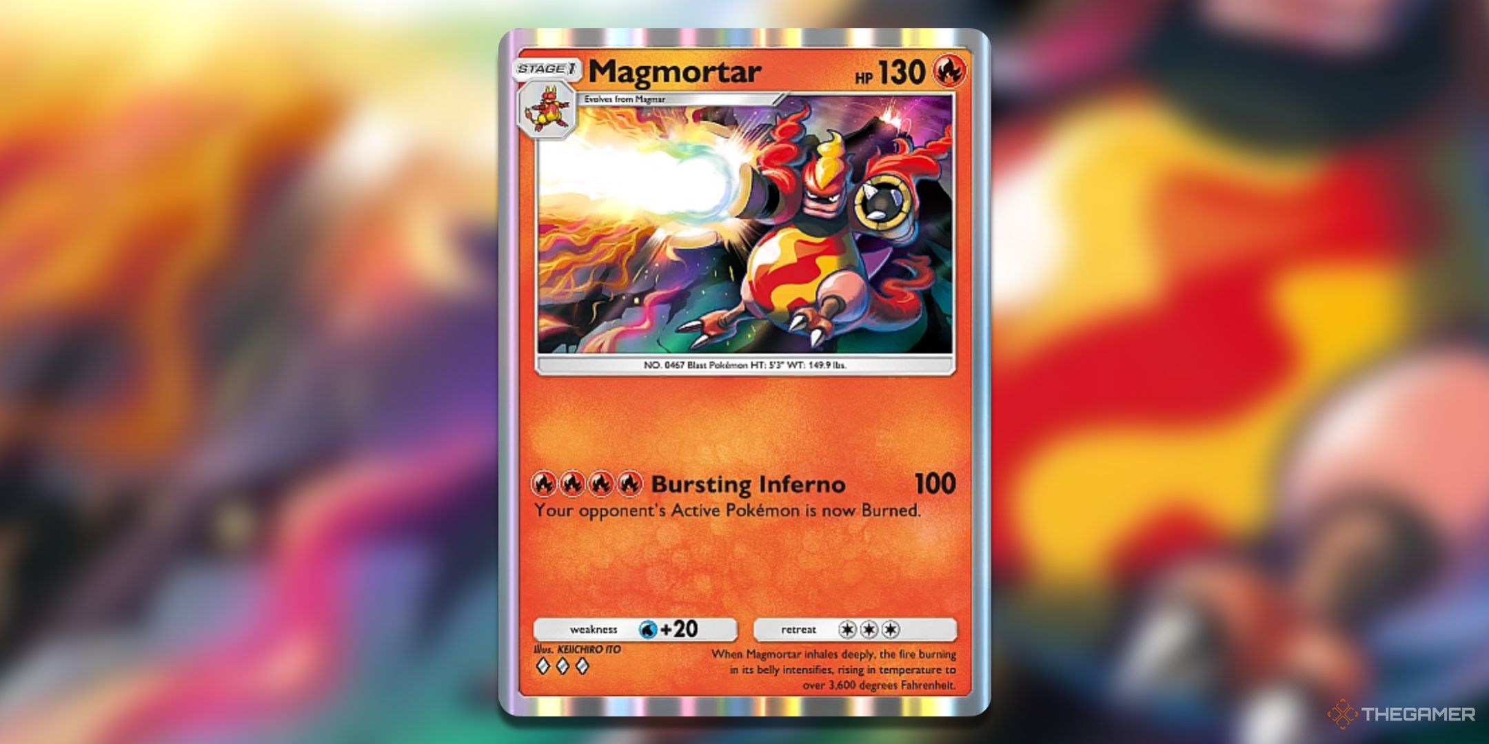 Magmortar Pokemon TCG Pocket Space Time Smackdown Card Art.