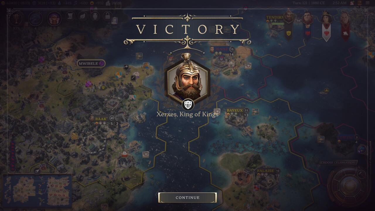 The victory screen after winning a game