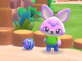 A player standing next to a rubber ball in Hello Kitty Island Adventure.