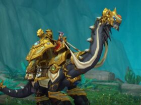 The Trader’s Gilded Brutosaur Mount in World of Warcraft.