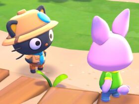 A player and Chococat Hello Kitty Island Adventure.