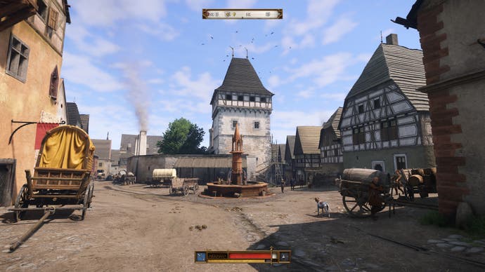 The town square of Kuttenburg in Kingdom Come Deliverance 2