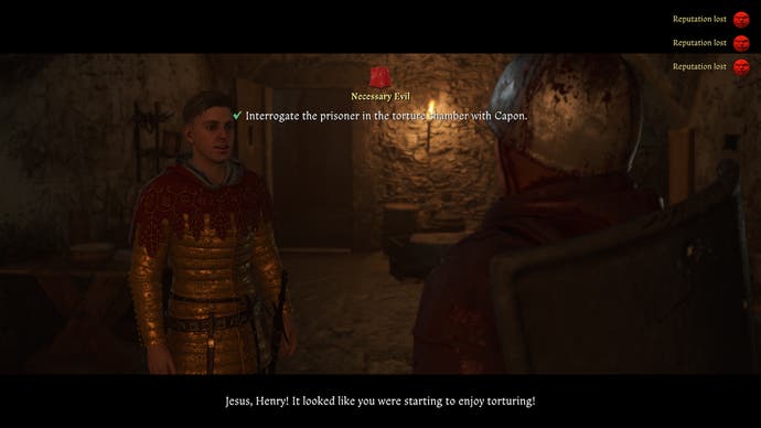 Hans scolds Henry for liking torture a bit too much in Kingdom Come Deliverance 2