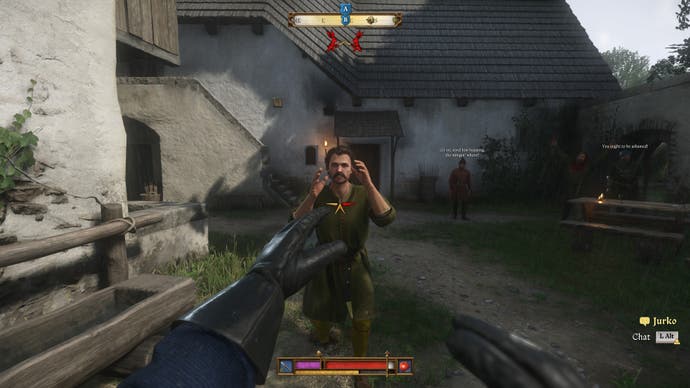 Henry brawls with a man in a courtyard in Kingdom Come Deliverance 2