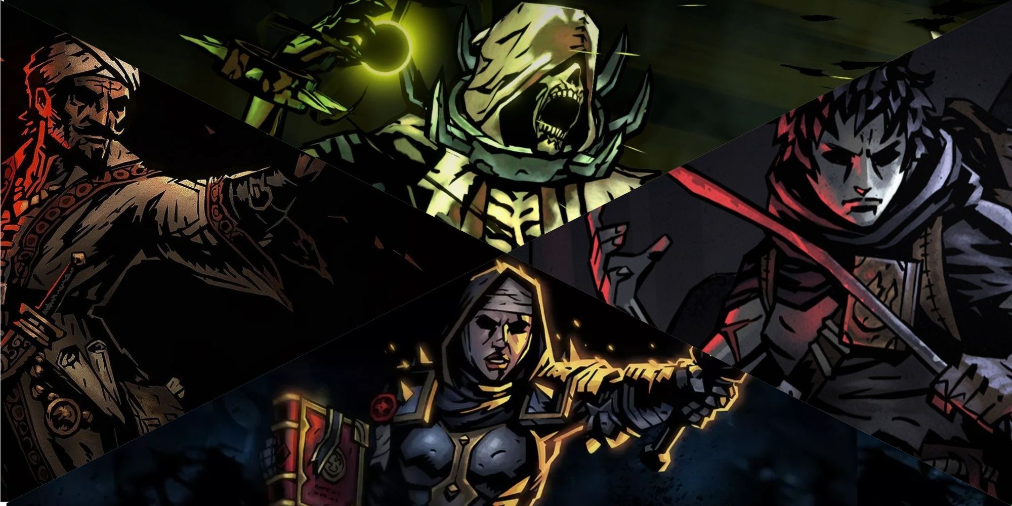 The Flagellant, Occultist, Runaway, and Vestal from Darkest Dungeon 2