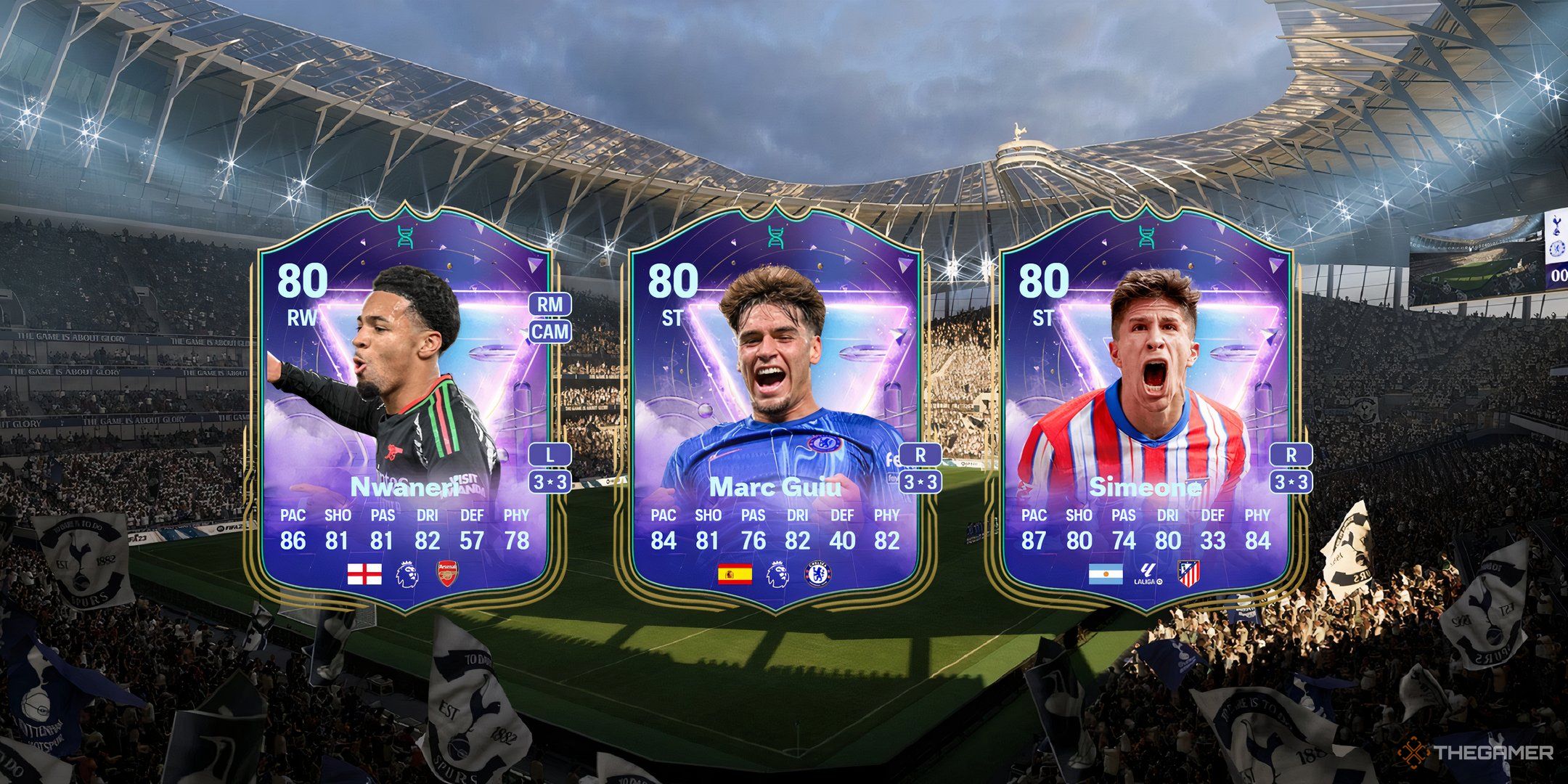 Nwaneri's, Guiu's, and Simeone's cards in EA Sports FC 25.