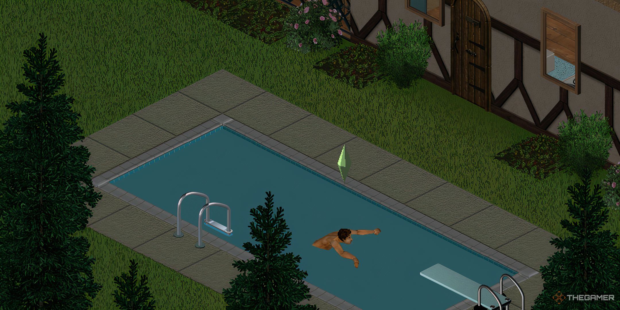 Image showing a person swimming in a pool in The Sims.