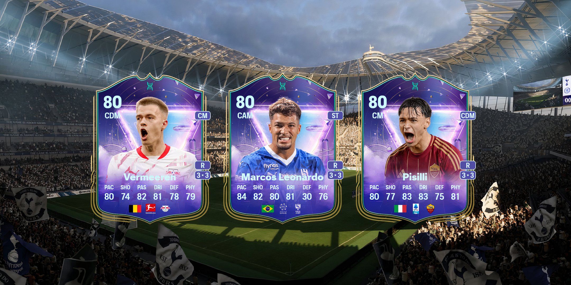 Vermeeren's, Leonardo's, and Pissili's cards in EA Sports FC 25.