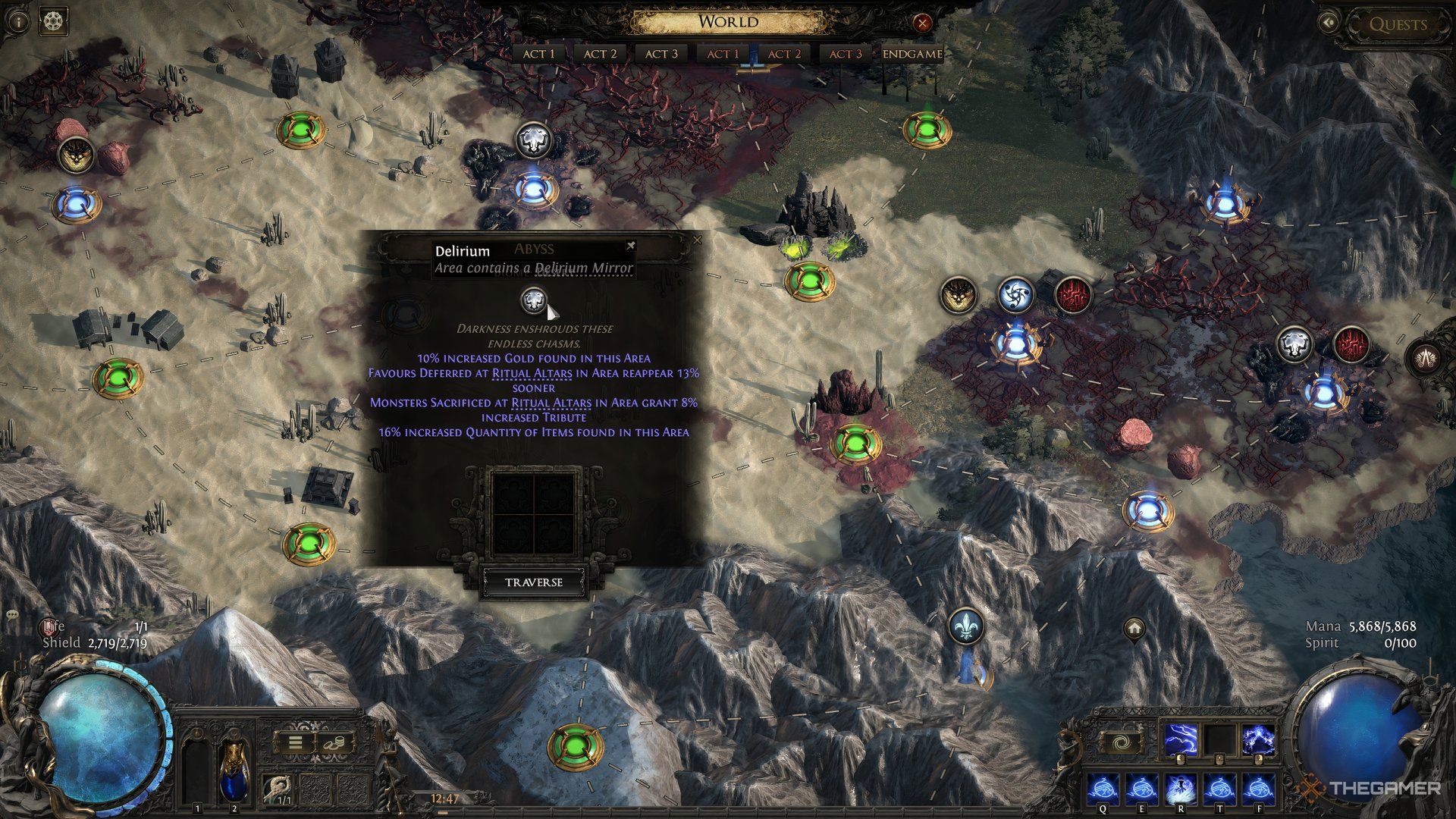 Delirium naturally spawned on a map in the endgame Atlas of Path of Exile 2. Completing the Delirium encounter in this map will reward players with some Distilled Emotions.