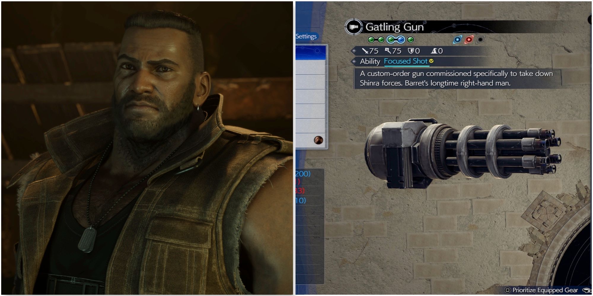 Barret and Gatling Gun weapon in Final Fantasy 7 Rebirth