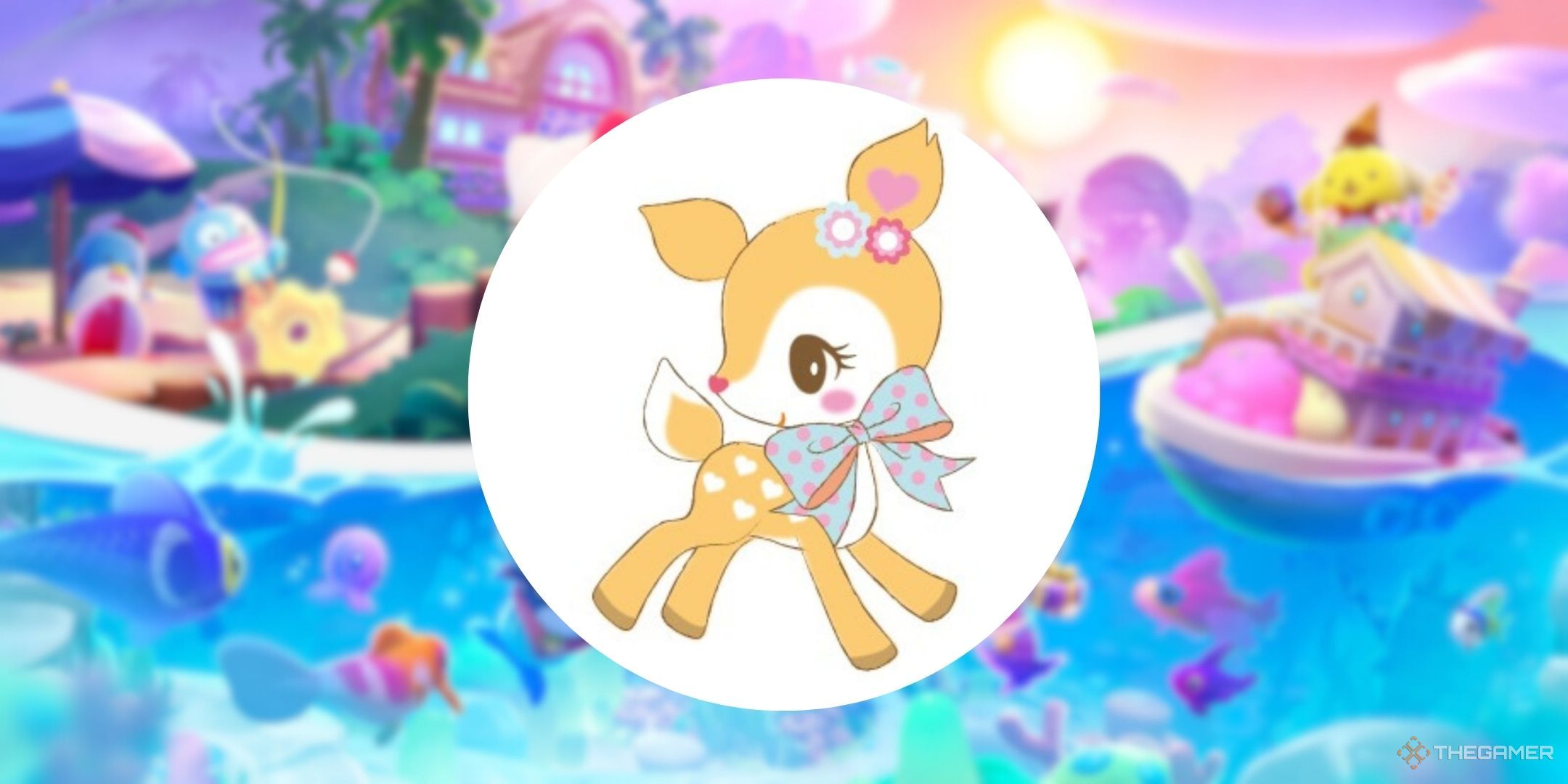 Hummingmint on top of the official art for Hello Kitty Island Adventure.