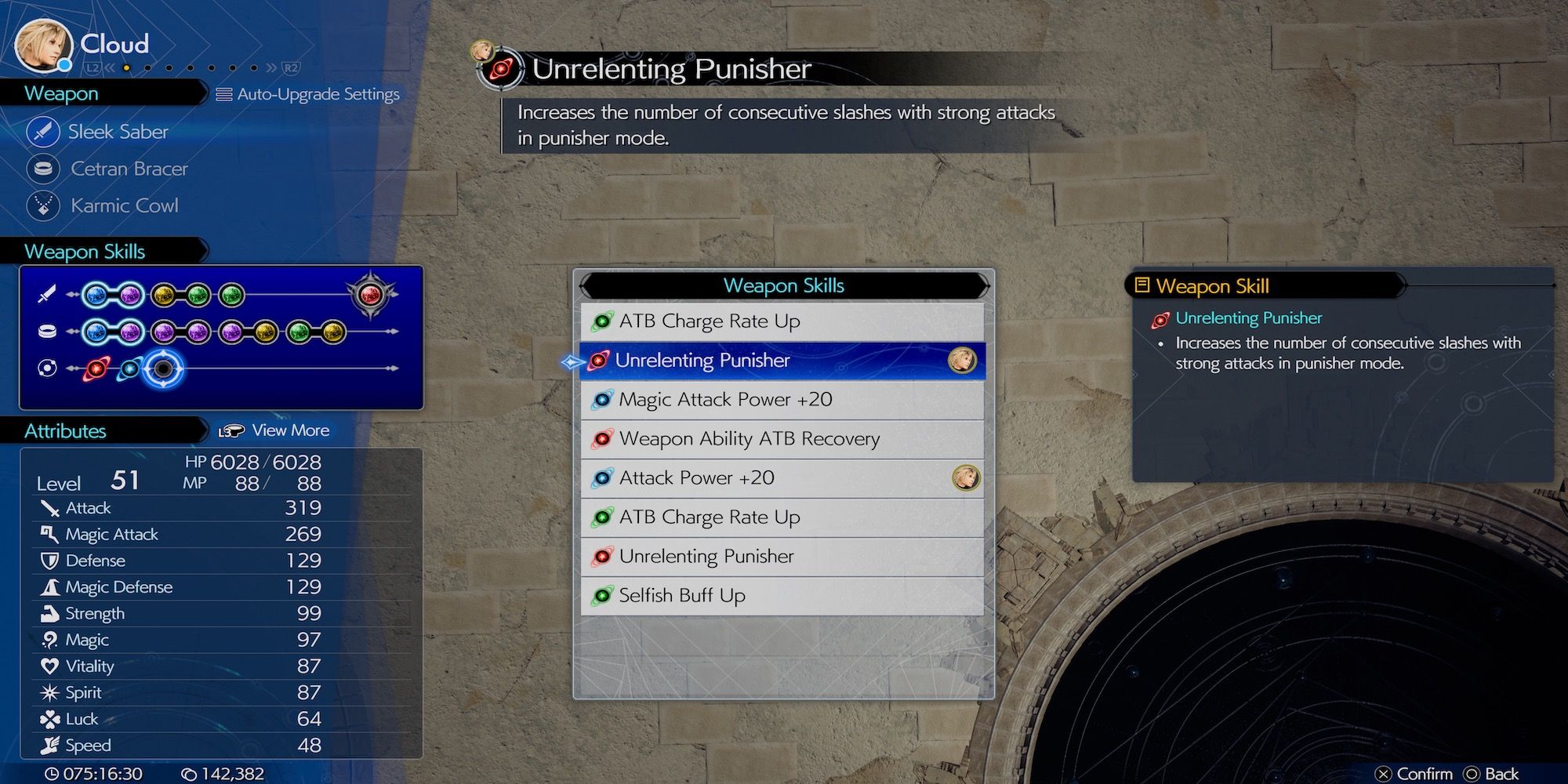 Unrelenting Punisher weapon skill in Final Fantasy 7 Rebirth