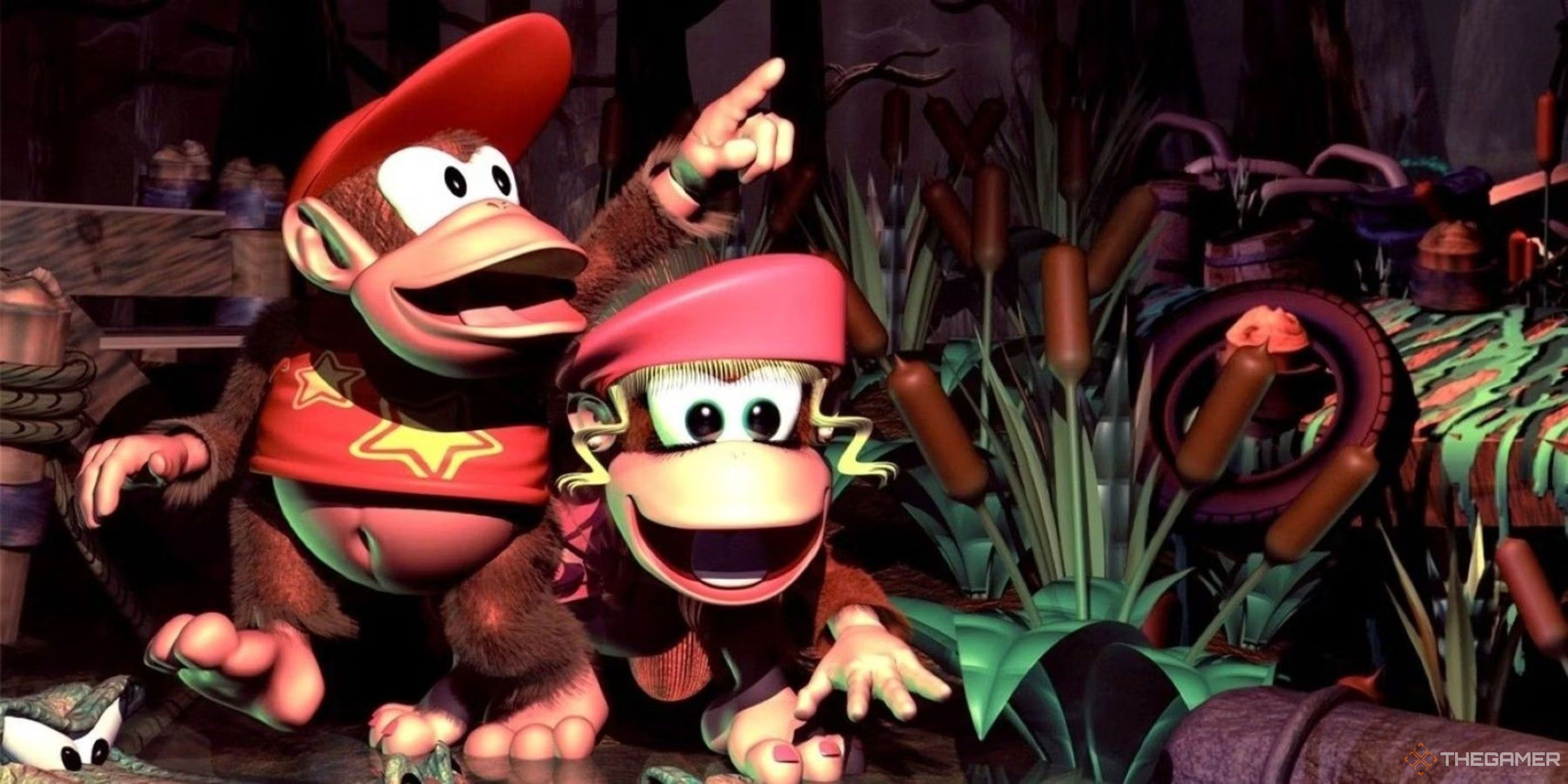 Donkey Kong Country 2 box art featuring Diddy Kong and Dixie Kong next to each other.